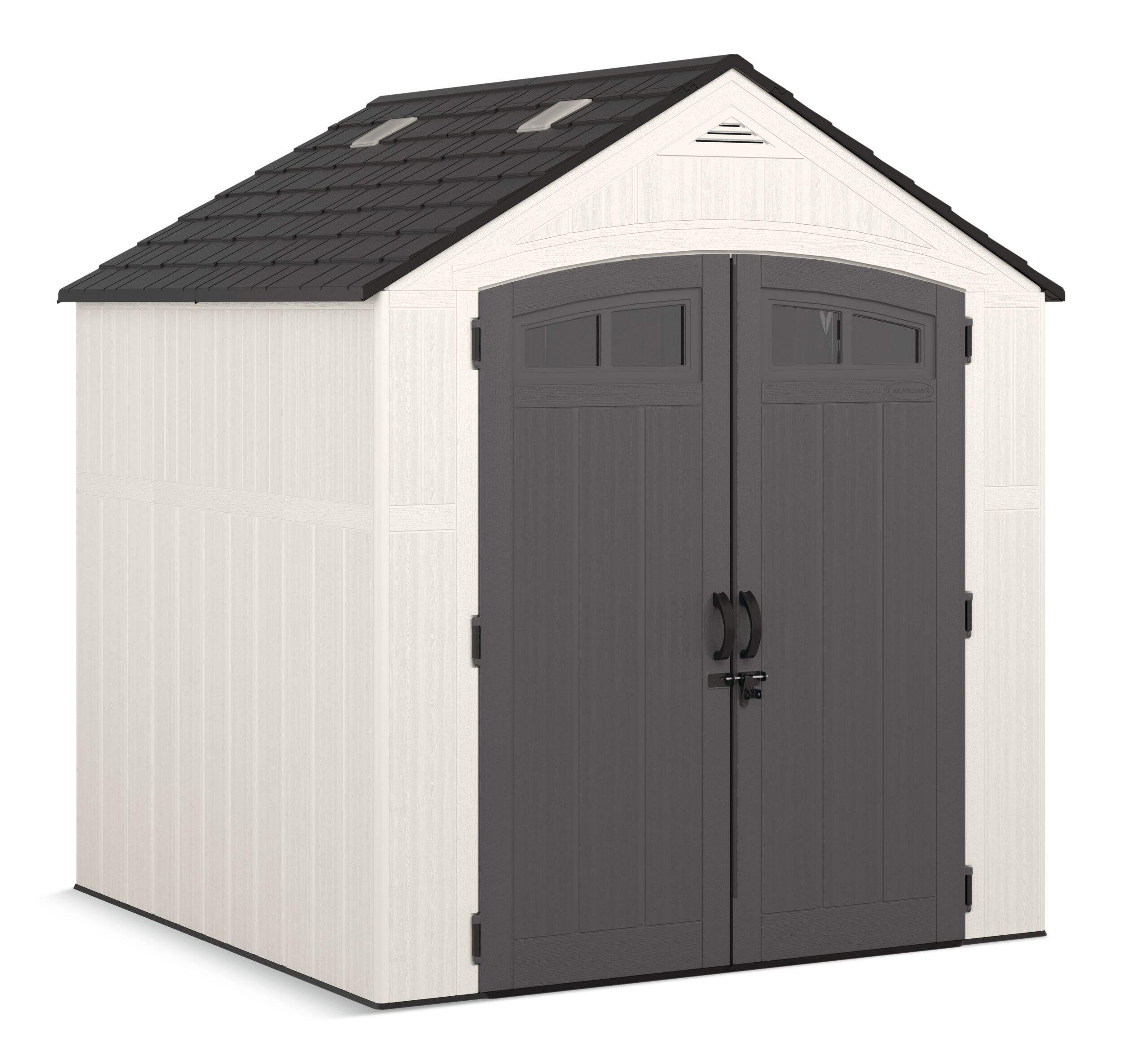 Remise Suncast Ridgeland, blanc/gris, 7 x 7 pi Front_Three_Fourths_Angled_Right