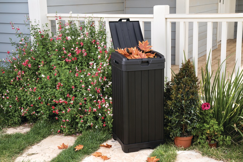 Keter Baltimore Outdoor Garbage Bin, Black, 16.1in W x 16.1in D x 34.