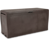Keter Samoa Outdoor Storage Deck Box, Rattan Style, Brown, 270-L Front_Three_Fourths_Angled_Right