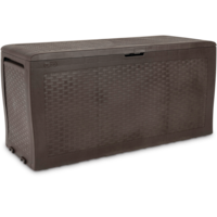 Keter Samoa Outdoor Storage Deck Box, Rattan Style, Brown, 270-L Front_Three_Fourths_Angled_Right