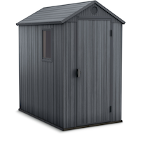 Keter Resin Darwin Outdoor Storage Shed, Anthracite, 4-ft x 6-ft Front_Three_Fourths_Angled_Right