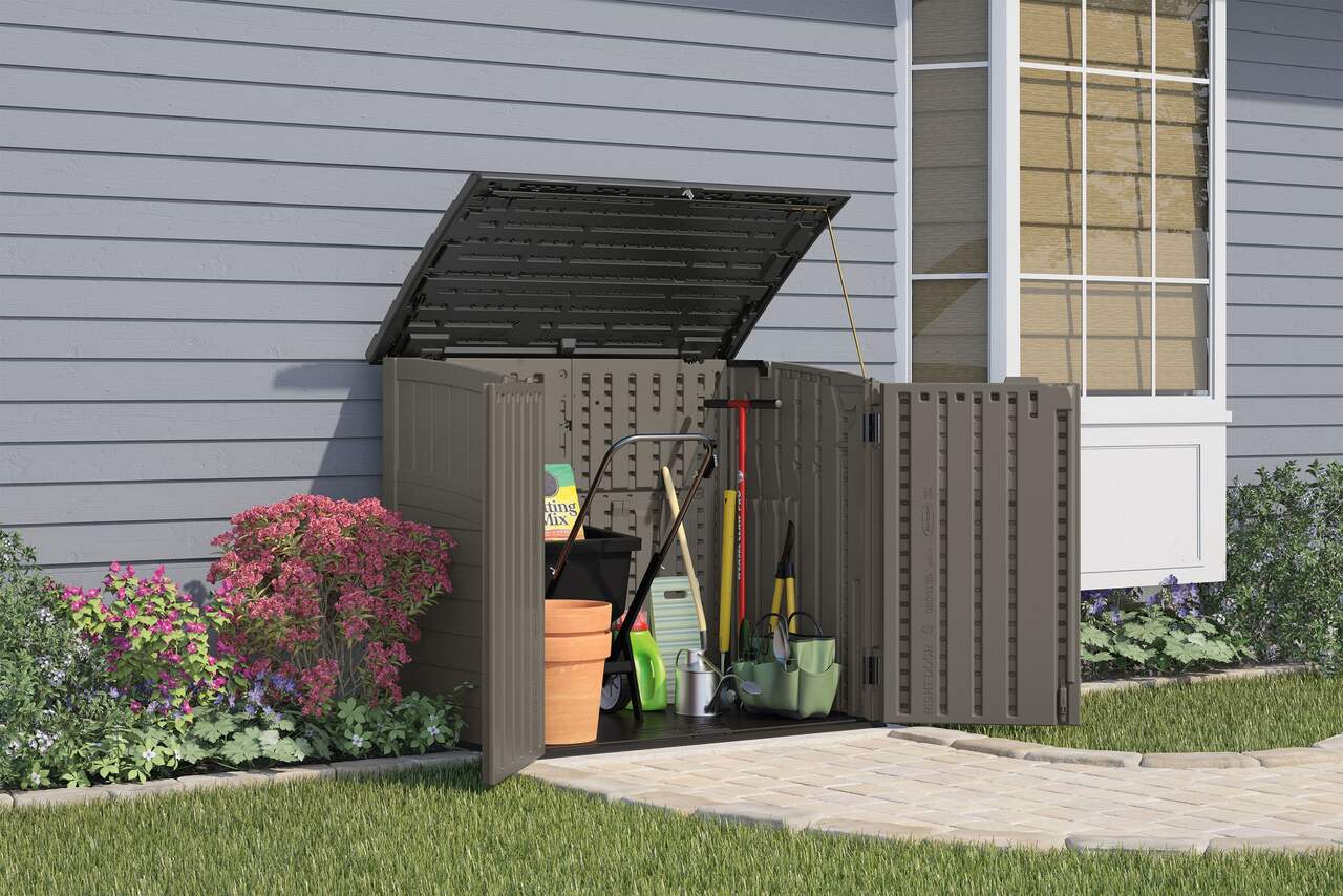 Suncast Resin Outdoor Storage Deck Box, Medium, Brown, 50-Gal