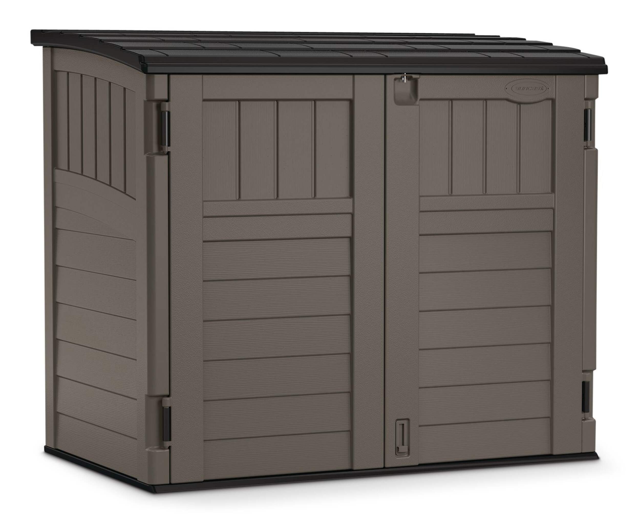 Suncast Storage Shed, Grey, 963-L Front_Three_Fourths_Angled_Right