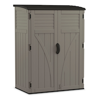 Suncast Outdoor Vertical Storage Shed, Stoney Grey, 1529-L Front_Three_Fourths_Angled_Right