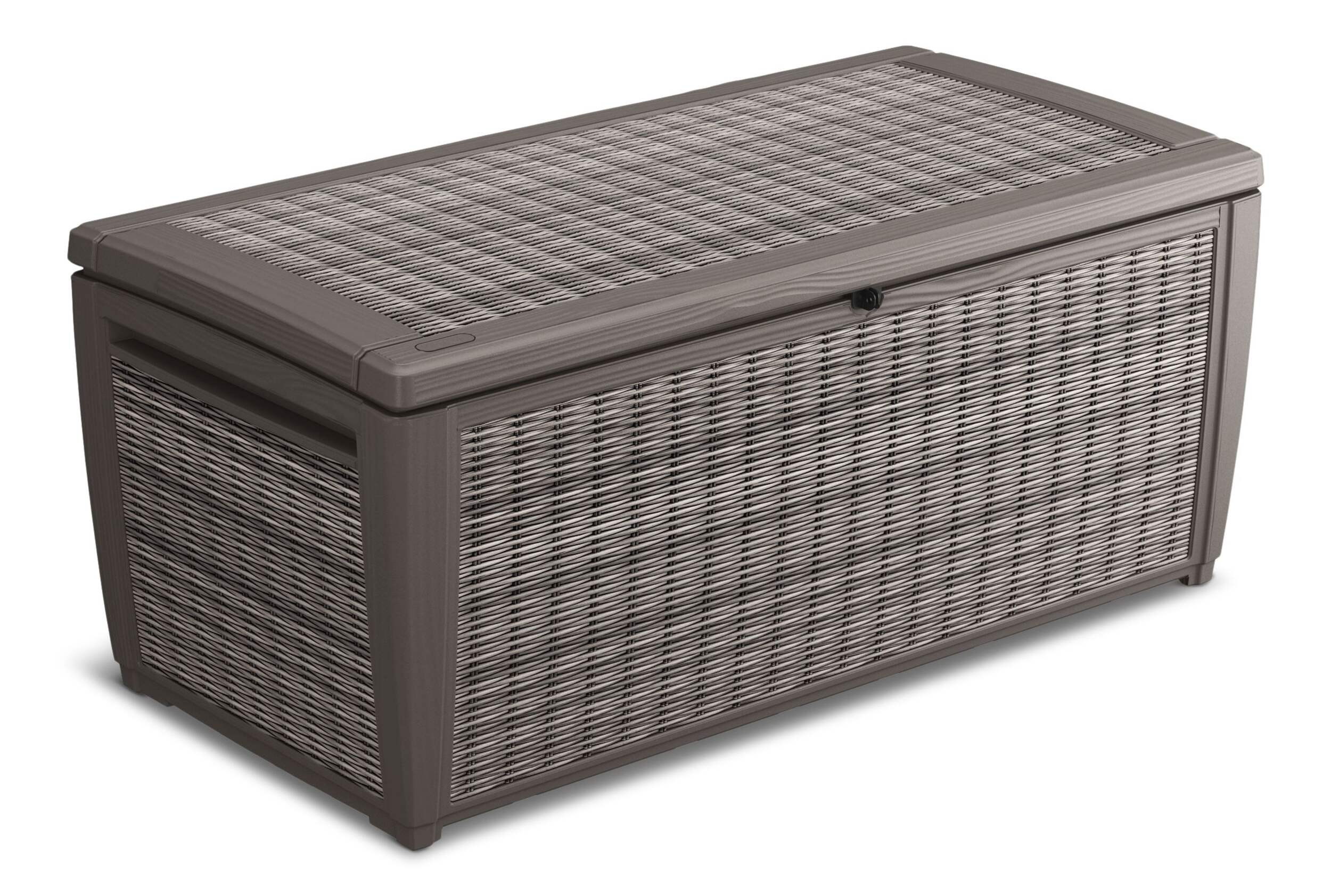 Keter Signature Rattan Outdoor Storage Deck Box, 511-L Front_Three_Fourths_Angled_Right