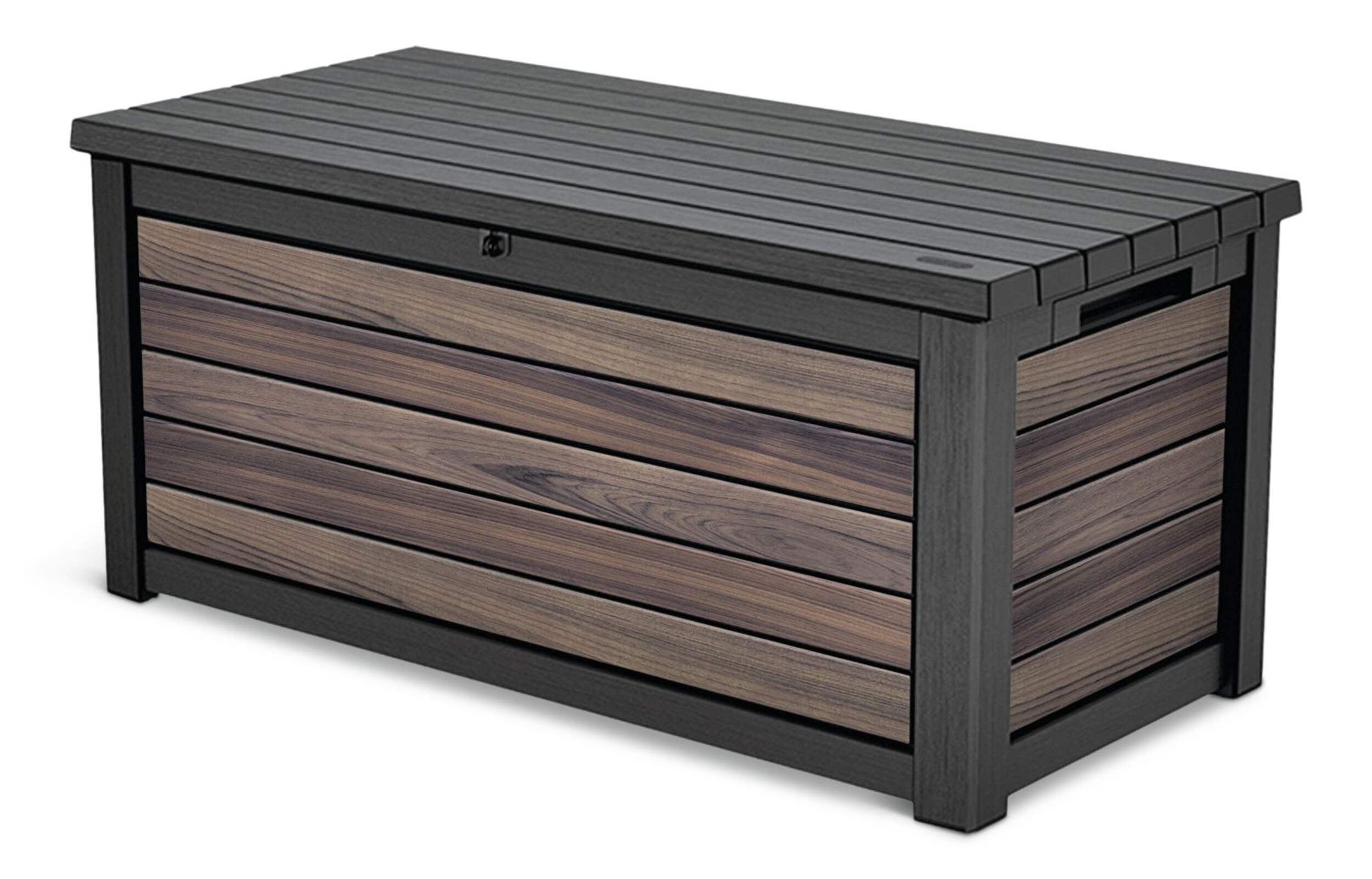 Keter Signature Brown Outdoor Storage Deck Box, 630-L Front_Three_Fourths_Angled_Left