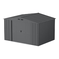 Duramax Metal Outdoor Storage Shed with Steel Frame, Dark Grey, 10-1/2-ft x 8-ft Front_Angled_Left