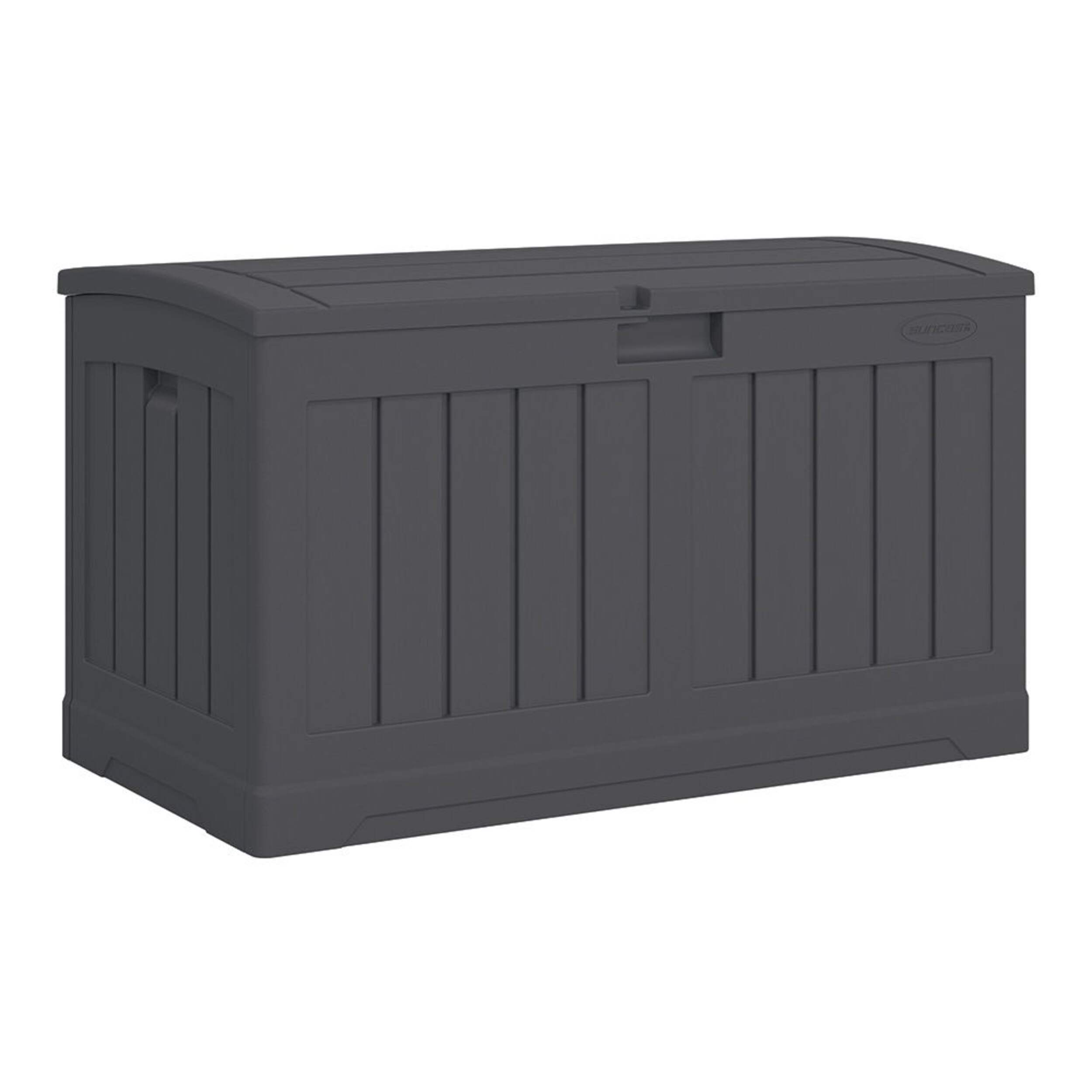 Suncast 50-Gal All-Weather Peppercorn Deck Box with Lock Front_Three_Fourths_Angled_Right