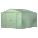 Arrow Select Galvanized Steel Storage Shed, Sage Green, 10-ft x 12-ft Front_Three_Fourths_Angled_Left