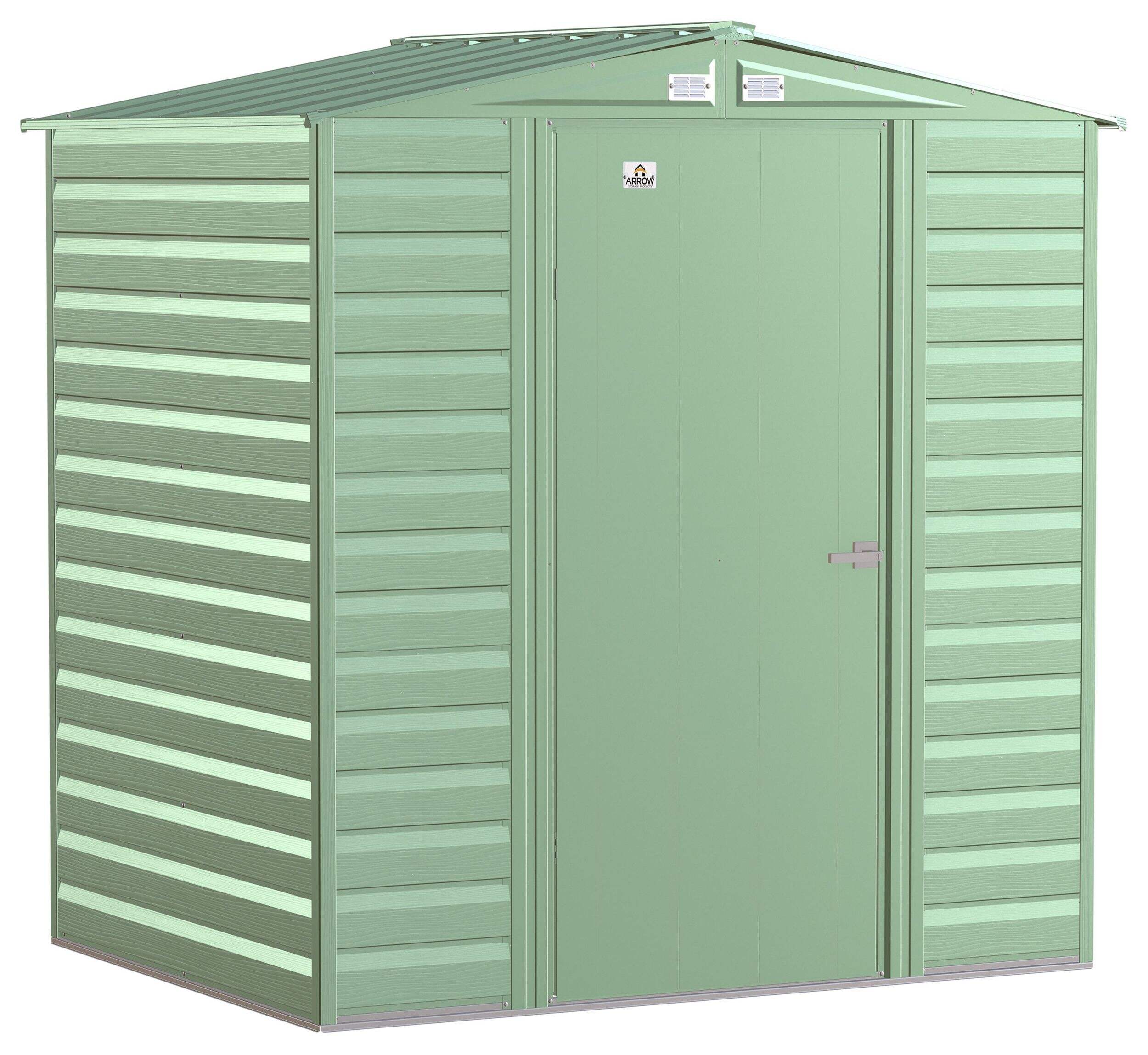 Arrow Select Galvanized Steel Storage Shed, Sage Green, 6-ft x 5-ft Front_Angled_Right