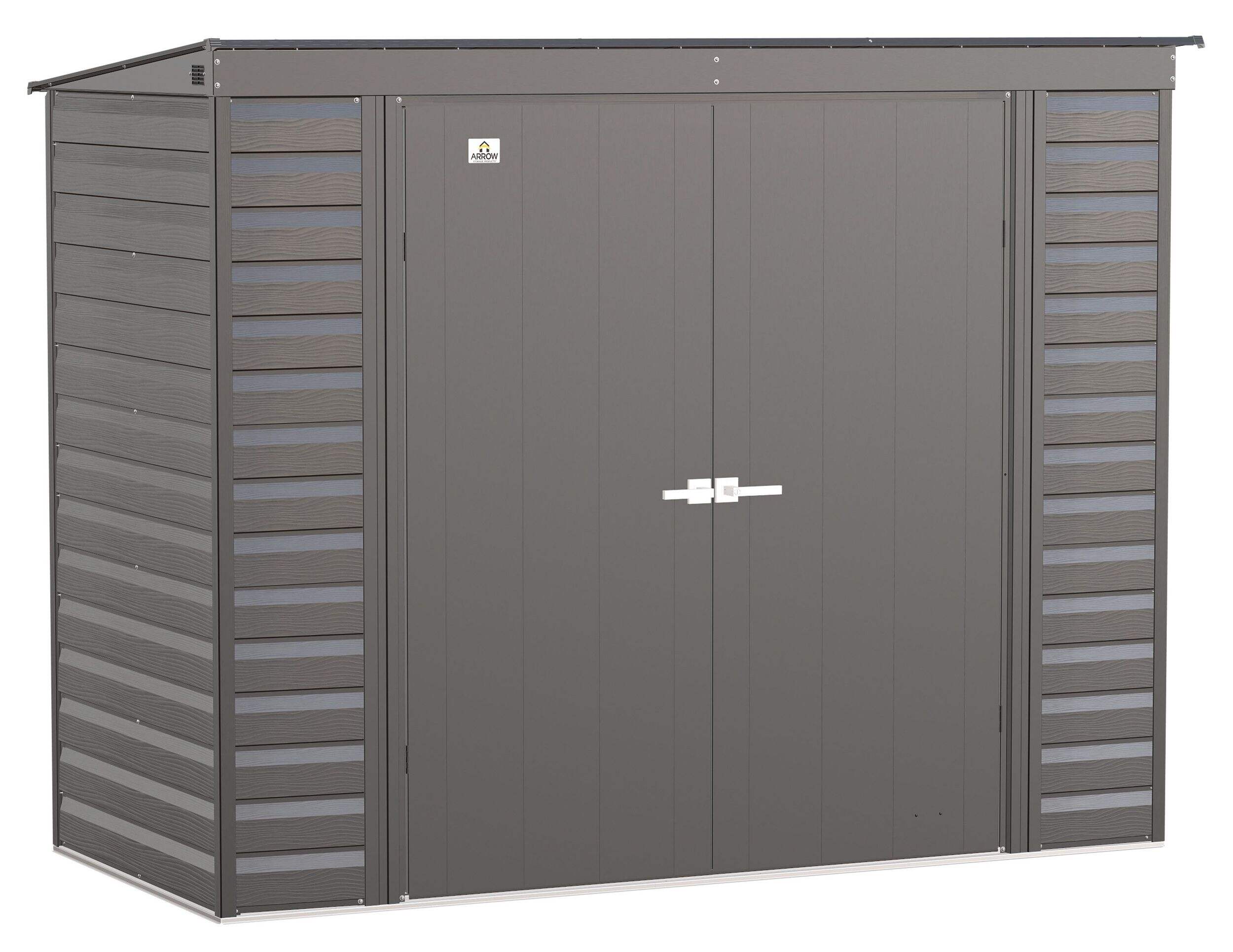 Arrow Select Galvanized Steel Storage Shed, Charcoal, 8-ft x 4-ft Front_Angled_Right