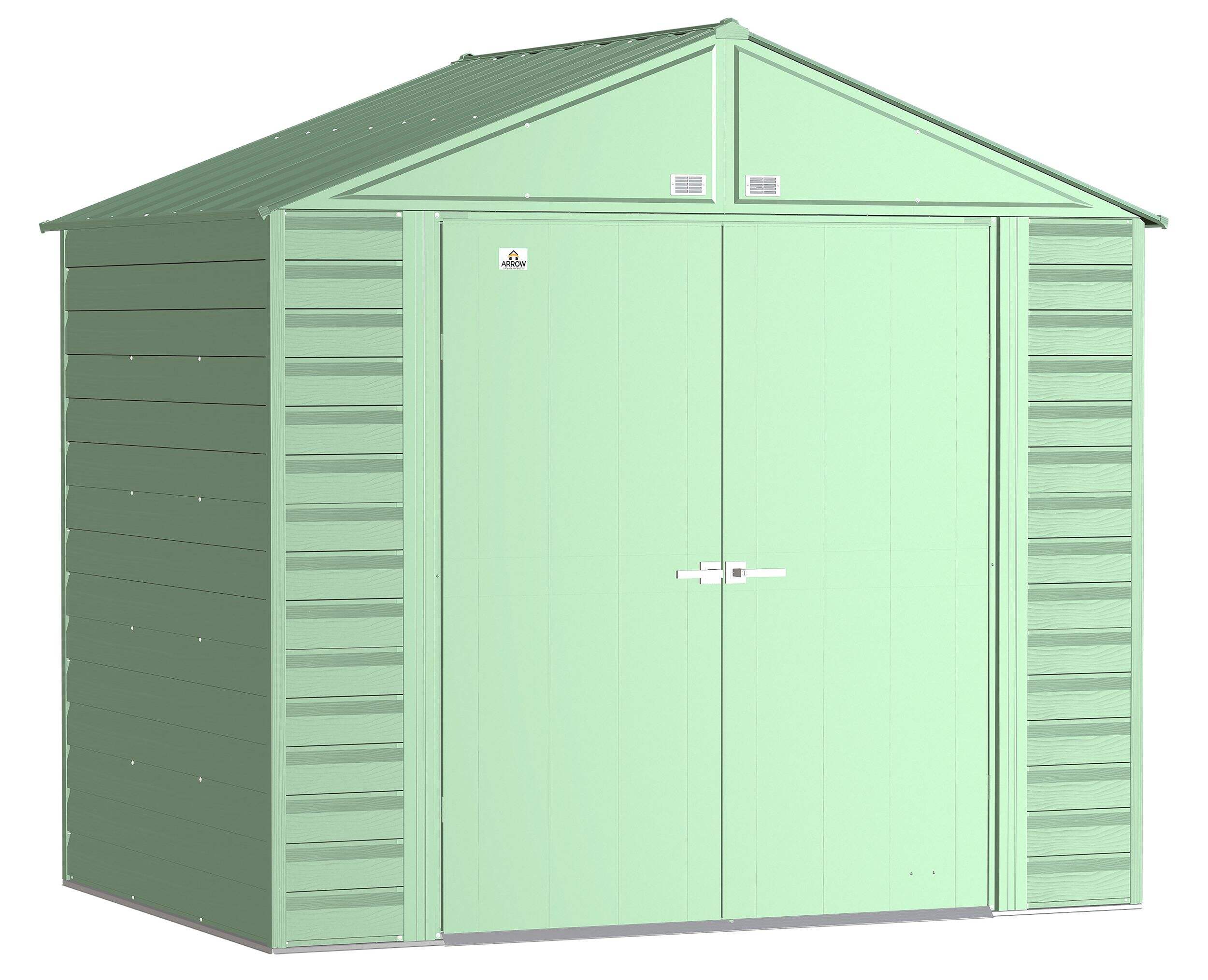 Arrow Select Galvanized Steel Storage Shed, Sage Green, 8-ft x 6-ft Front_Three_Fourths_Angled_Right