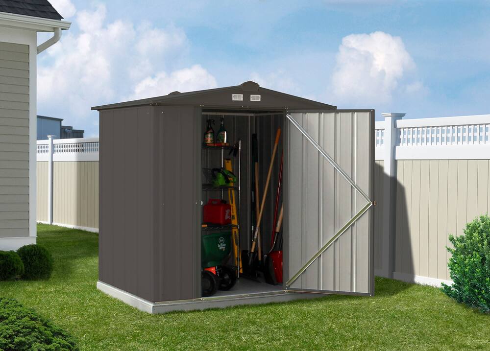 Arrow EZEE Galvanized Steel Storage Shed with Low Gable Roof, Charcoal ...