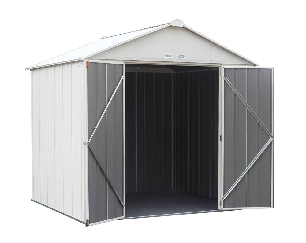 Arrow EZEE Galvanized Steel Storage Shed With High Gable Roof, Cream, 8 ...