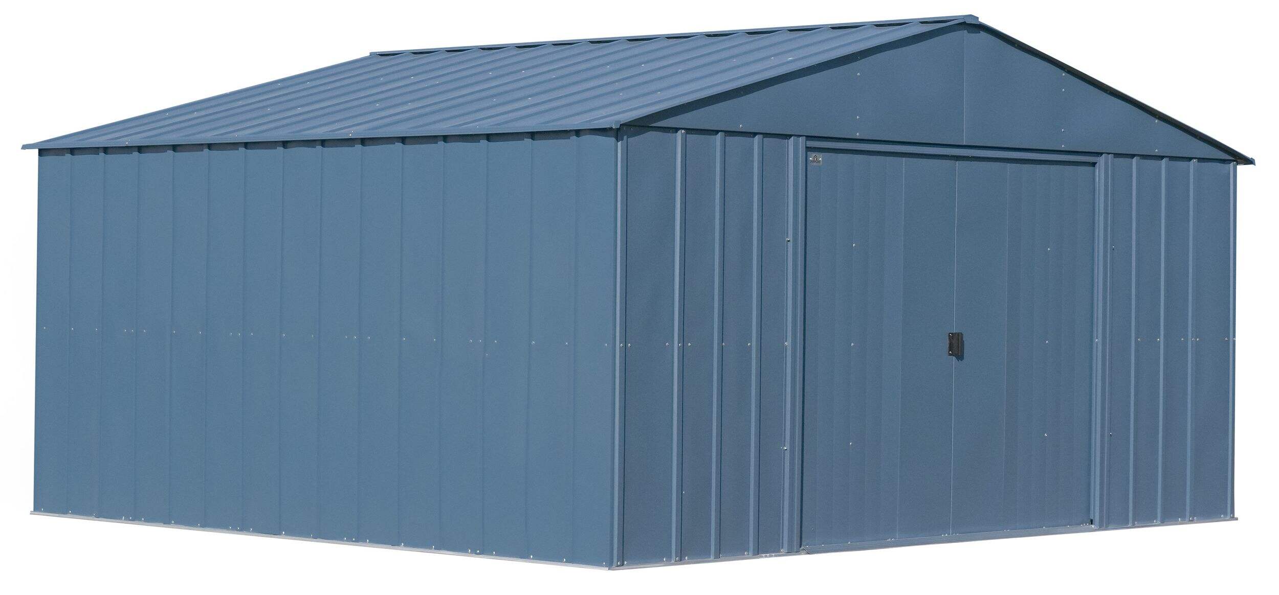 Arrow Classic Metal Shed, 14-ft x 12-ft, Blue Grey Front_Angled_Right