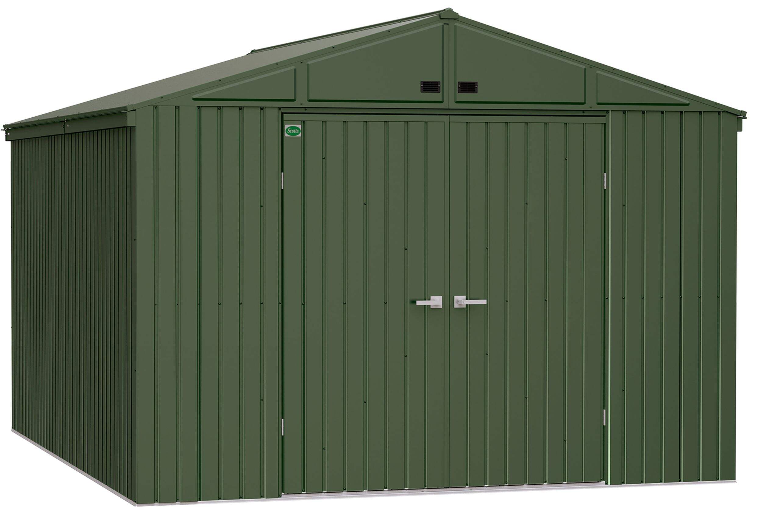 Scotts Lawn Care 10x12-ft Green Corrosion-Resistant Storage Shed Front_Angled_Right