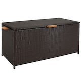 Boîte de rangement intérieur et extérieur osier de résine avec poignées Sunnydaze, brun, 75 gal Front_Angled_Right