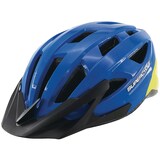 Supercycle Pursuit Bike Helmet, Youth, Blue/Yellow Front_Three_Fourths_Angled_Left
