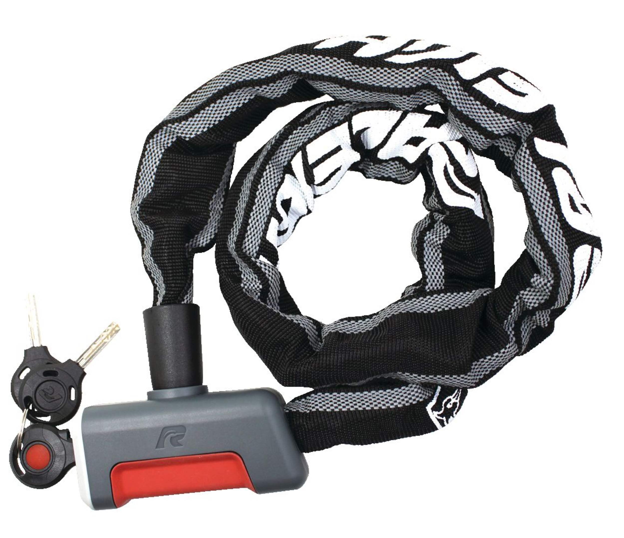 Raleigh Bike Lock Chain w/3 Keys, Grey, 8-mm Front_Flat
