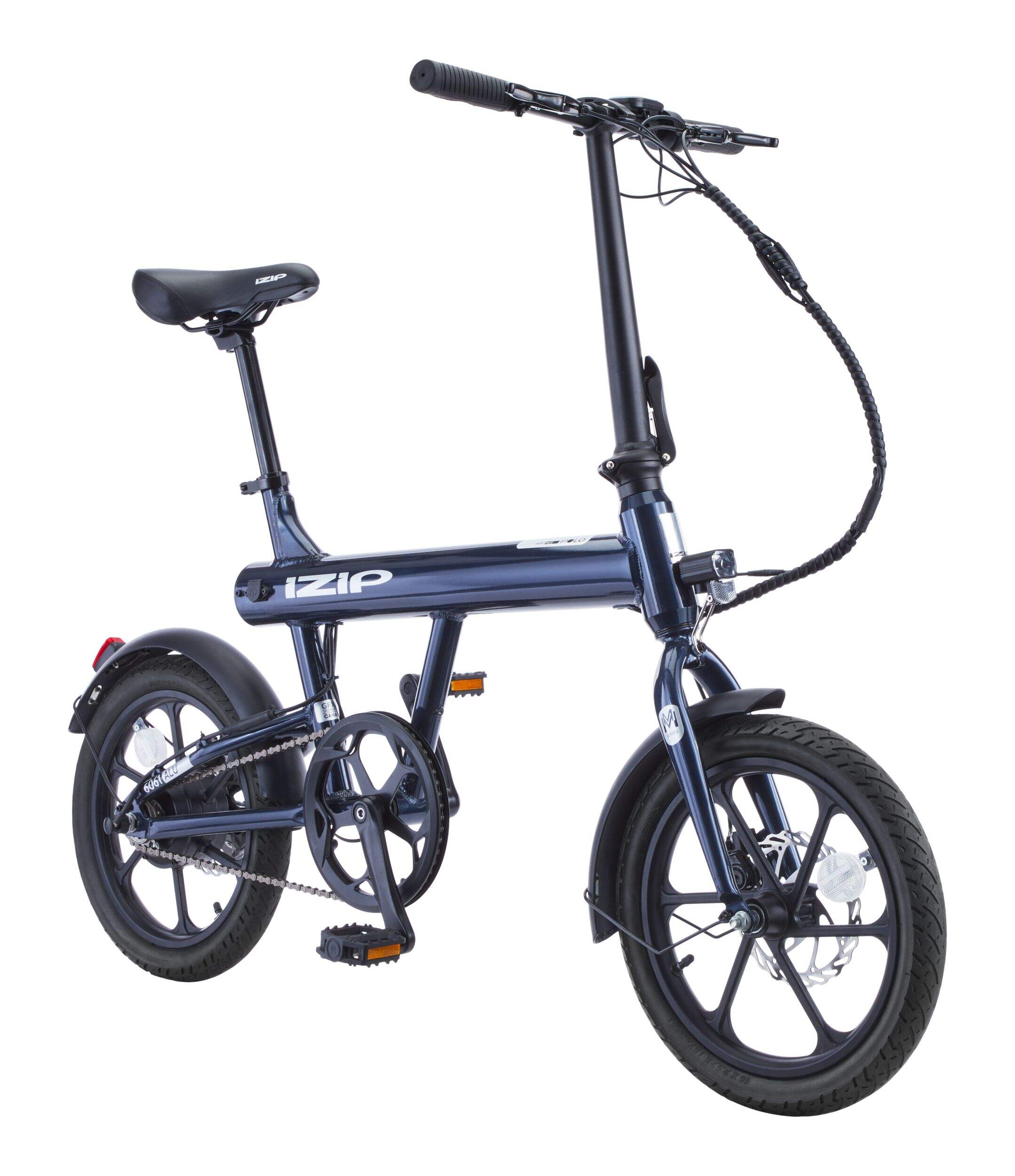 iZip Polo 36V Electric Bike with Frame-Integrated Battery & LED Display, 16-in Wheel, Blue Front_Three_Fourths_Angled_Right