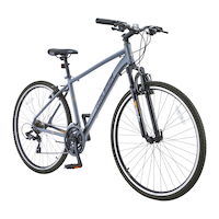 Raleigh Route Hybrid Bike with Alloy V-brakes, 700C, 21-Speed, Grey Front_Three_Fourths_Angled_Right
