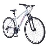 Vélo hybride avec freins en V en alliage Raleigh Route, 700C, 21 vitesses, blanc Front_Three_Fourths_Angled_Right