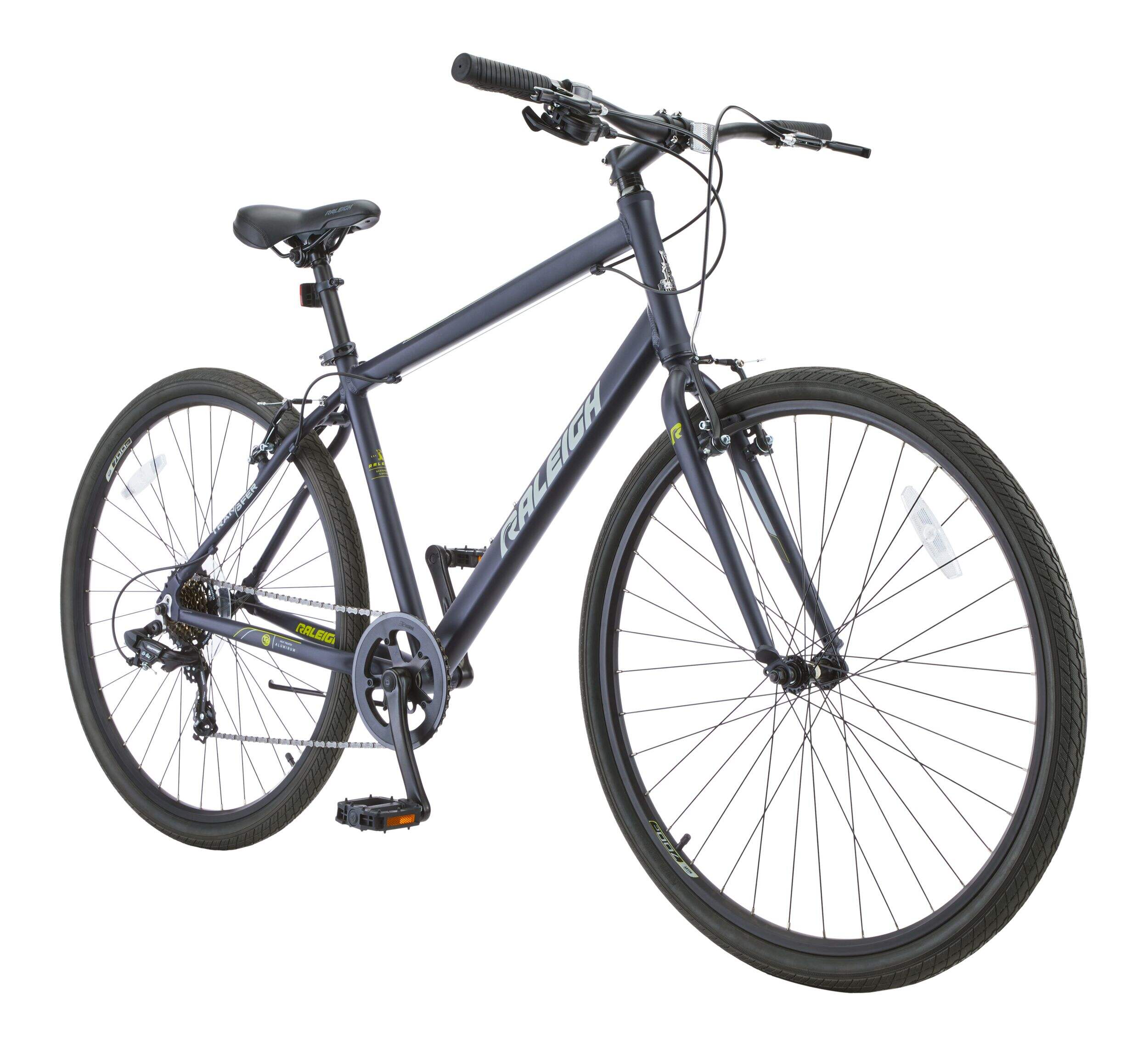 Raleigh Entourage Adult City Bike with V-brakes, 700C, Black Front_Three_Fourths_Angled_Right