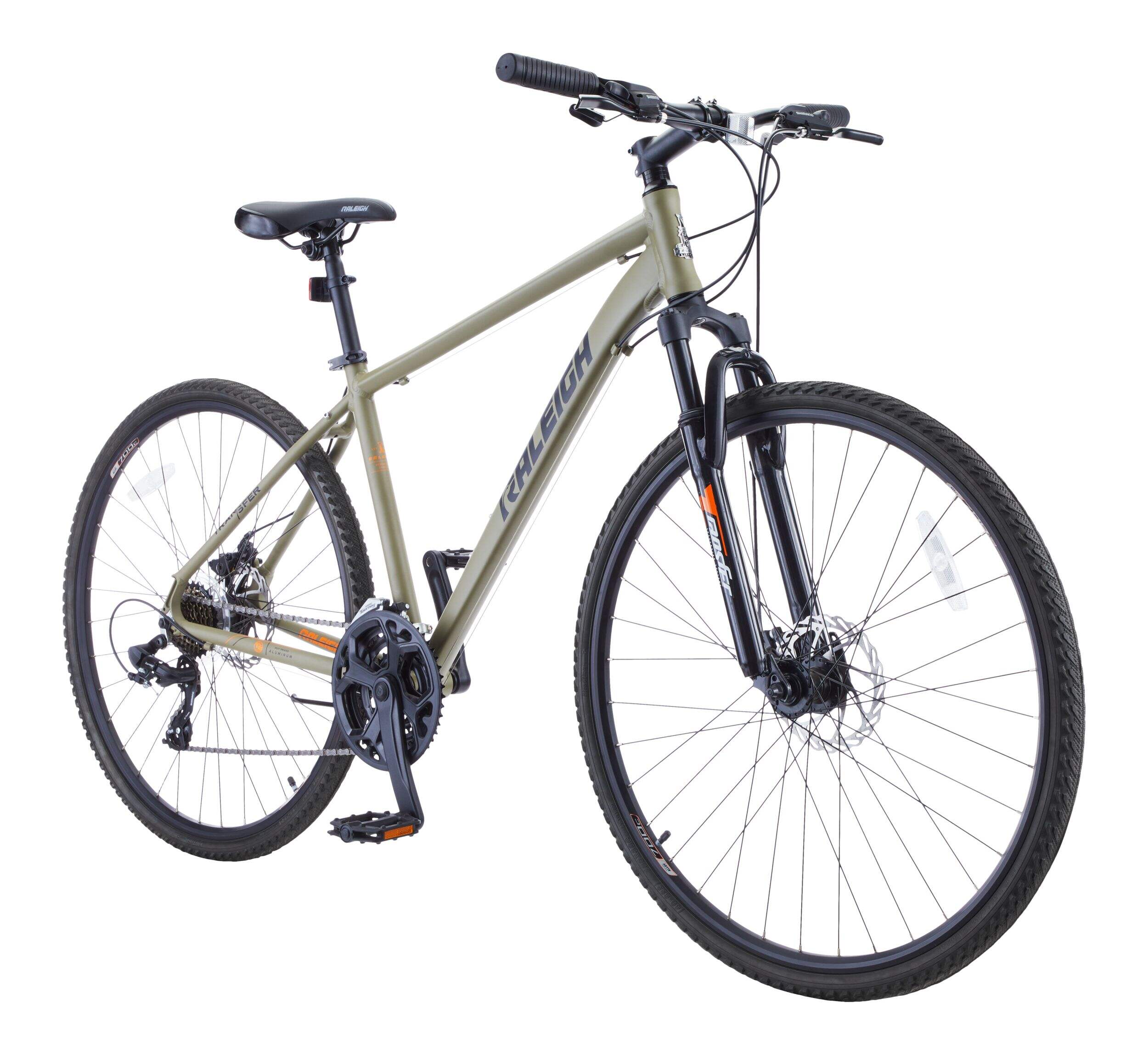 Raleigh Encounter Hybrid Bike with Alloy Disc Brakes, 700C, Grey Front_Three_Fourths_Angled_Right