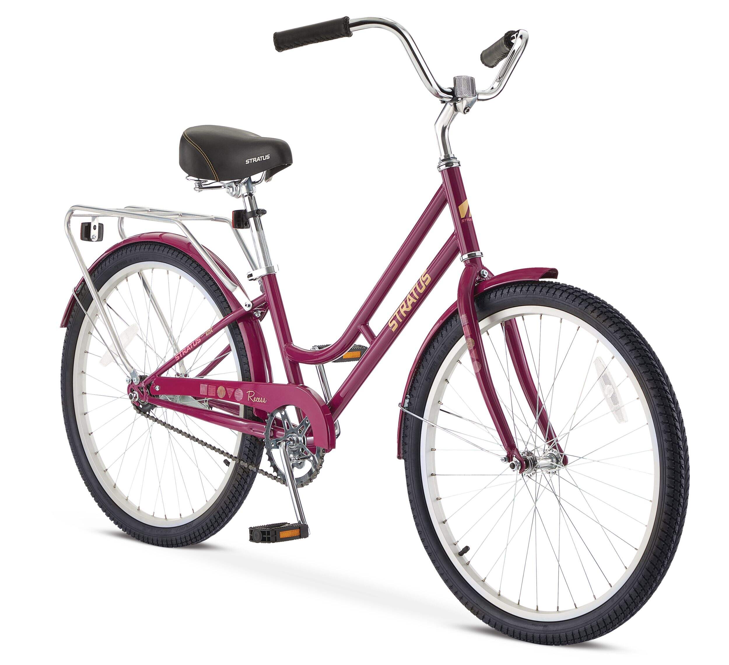 Vélo Stratus Recess pour adultes, 24 po, une vitesse, cadre en acier, violet Front_Three_Fourths_Angled_Right
