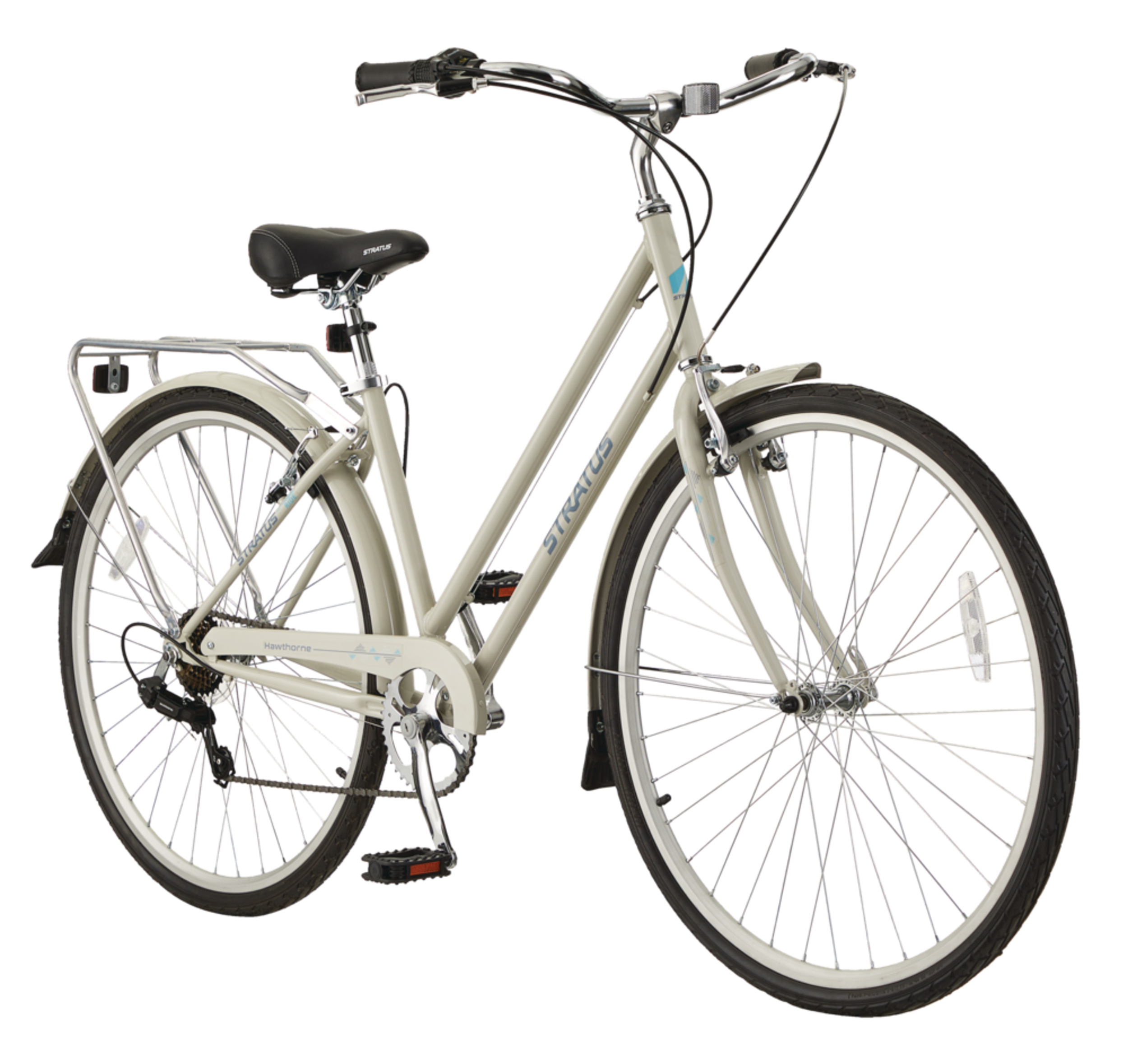 Stratus Hawthorne Adult Bike, 700C, 7-Speed, Alloy V-brakes, Grey Front_Three_Fourths_Angled_Right