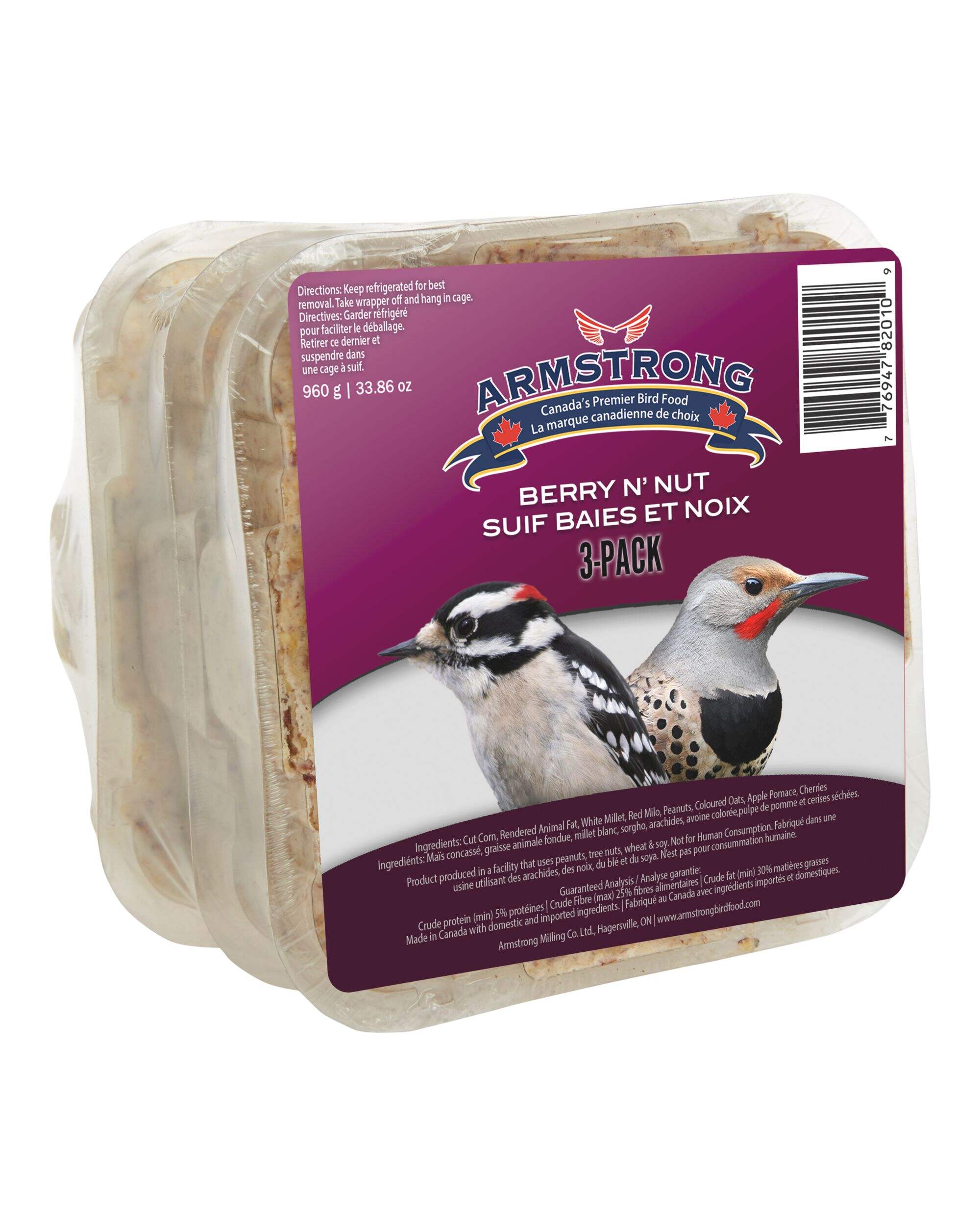 Armstrong Berry and Nut Suet Bird Food, 3-pk, 0.96 kg Front_Angled_Right