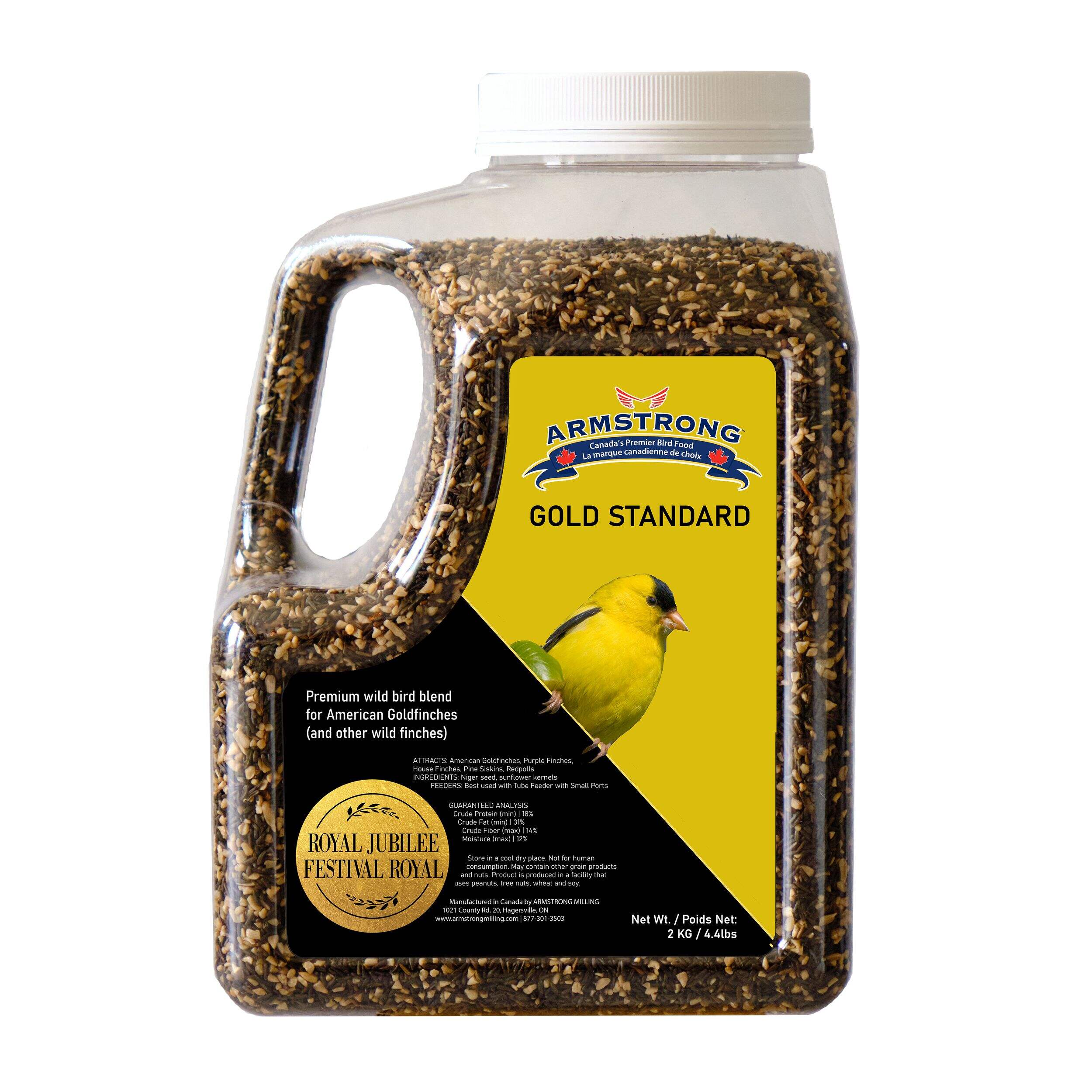 Mélange de nourriture de qualité supérieure pour oiseaux sauvages Armstrong Royal Jubilee Gold, pour chardonneret jaune, bidon, 2 kg Front_Flat