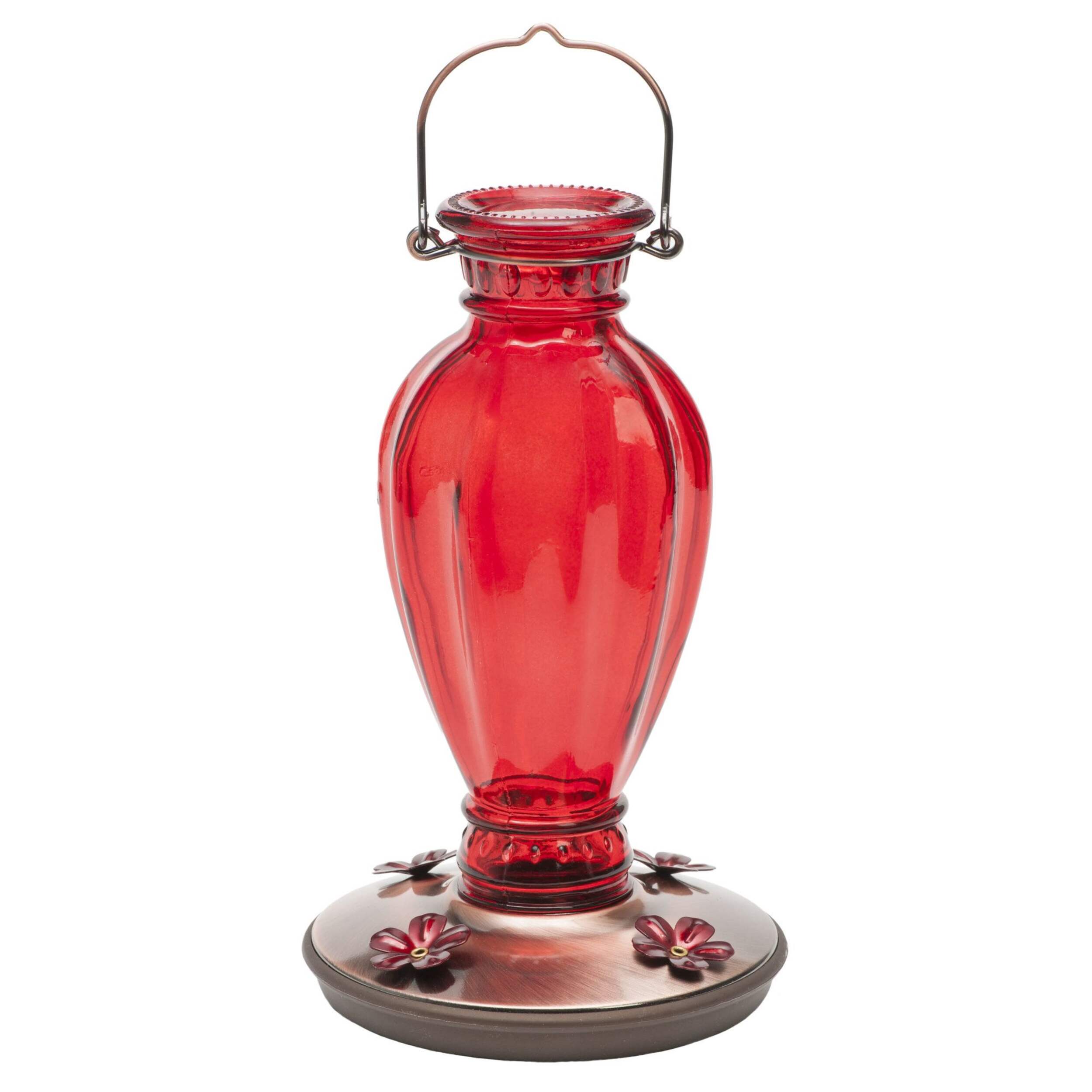 Mangeoire pour colibris à suspendre Perky Pet, vase avec marguerites, verre rétro, rouge, capacité de 18 oz de nectar Front_Elevated