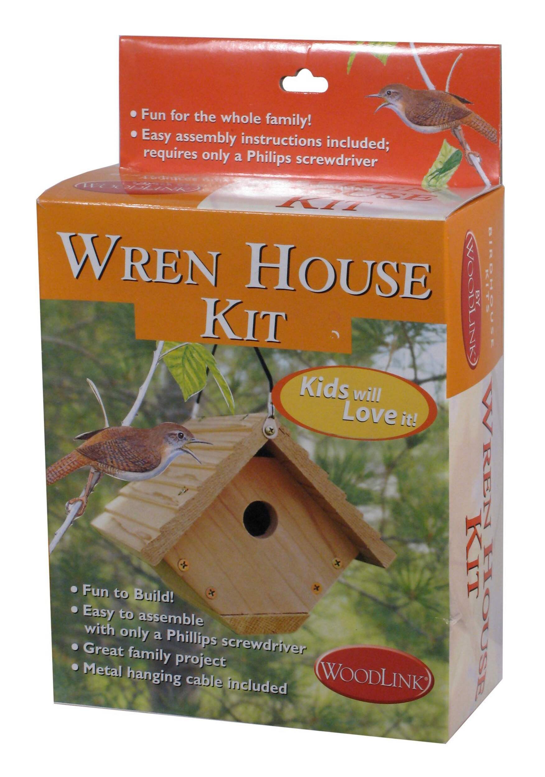 DIY Hanging Wooden Wren Bird House Building Kit for Kids Front_Angled_Left