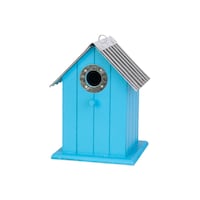 Cabane pour troglodytes et mésanges colorée avec toit en métal, bleue Front_Angled_Left