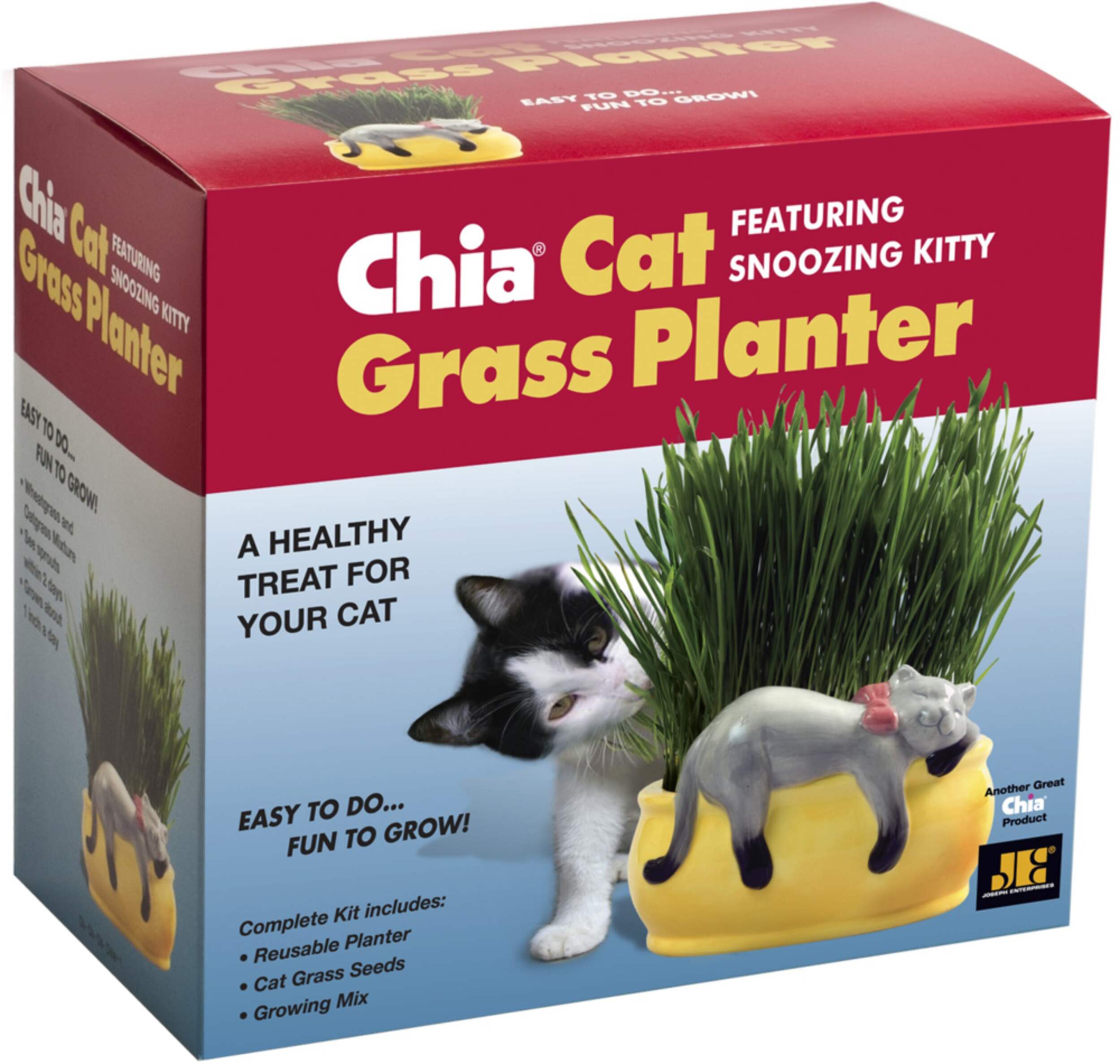 Chia Pet, Decorative Pottery Cat Grass Planter, Snoozing Cat with Seeds