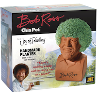 Chia Pet, Decorative Pottery Planter Bob Ross The Joy of Painting, Novelty Gift Front_Angled_Right