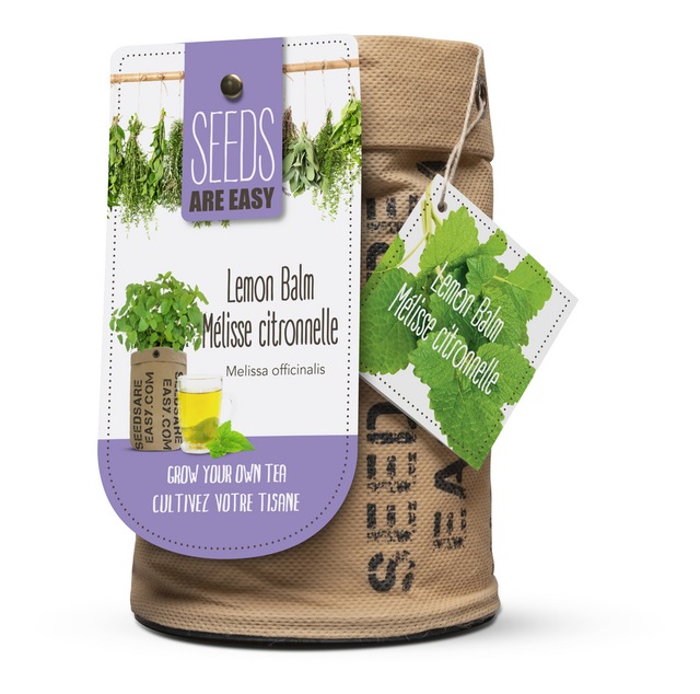 Seeds Are Easy, Tea Kit, Lemon Balm, Comes with Jute Planter, Potting
