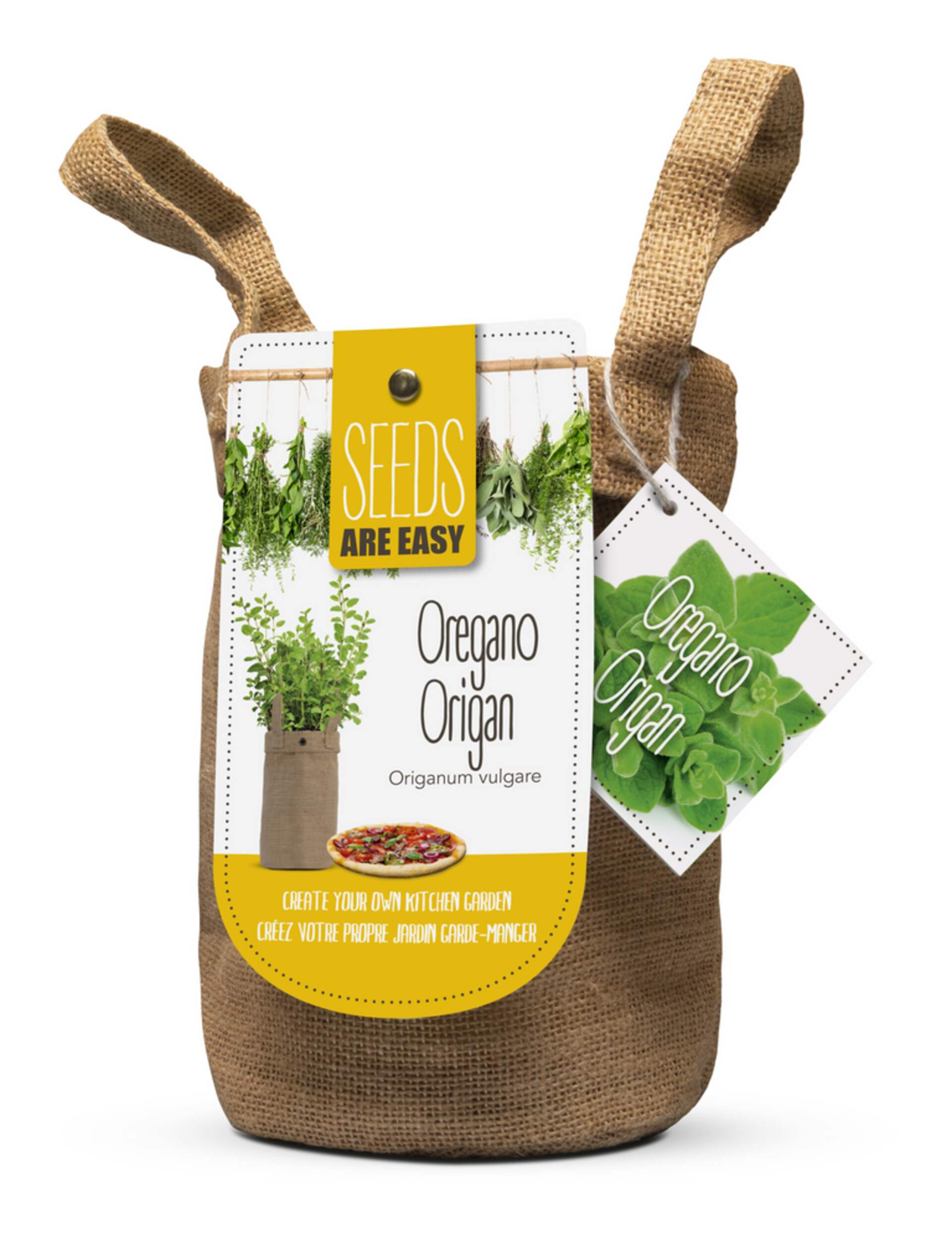 Seeds Are Easy, Oregano Herb Kit, Comes with Jute Planter, Potting Soil, Seeds Front_Angled_Left
