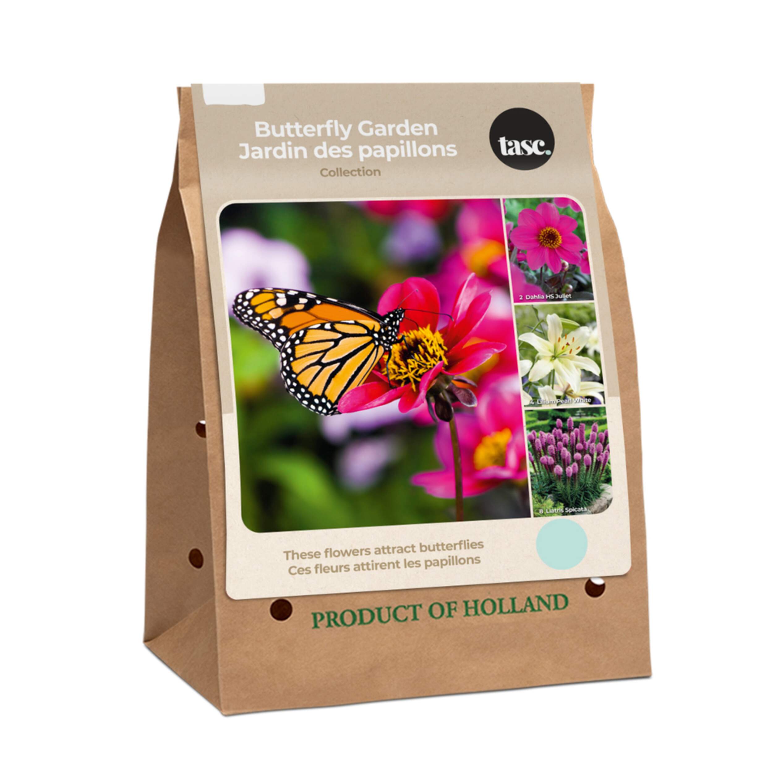 Bulbs Are Easy, Butterfly Garden Collection includes Dahlia, Lilium, Liatris bulbs Front_Angled_Right