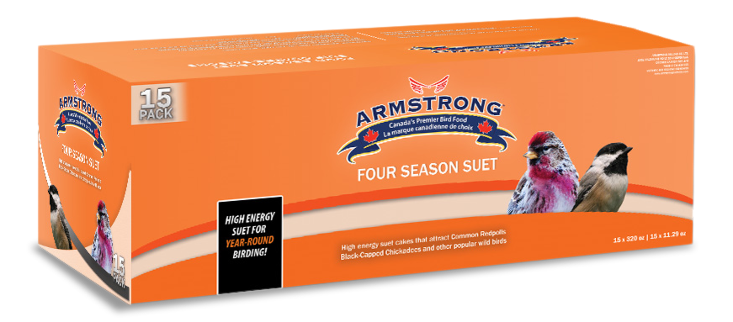 Armstrong Wild Bird Food Four Season Suet Cake, 11.3 Ounces, 15-Pack Front_Angled_Right