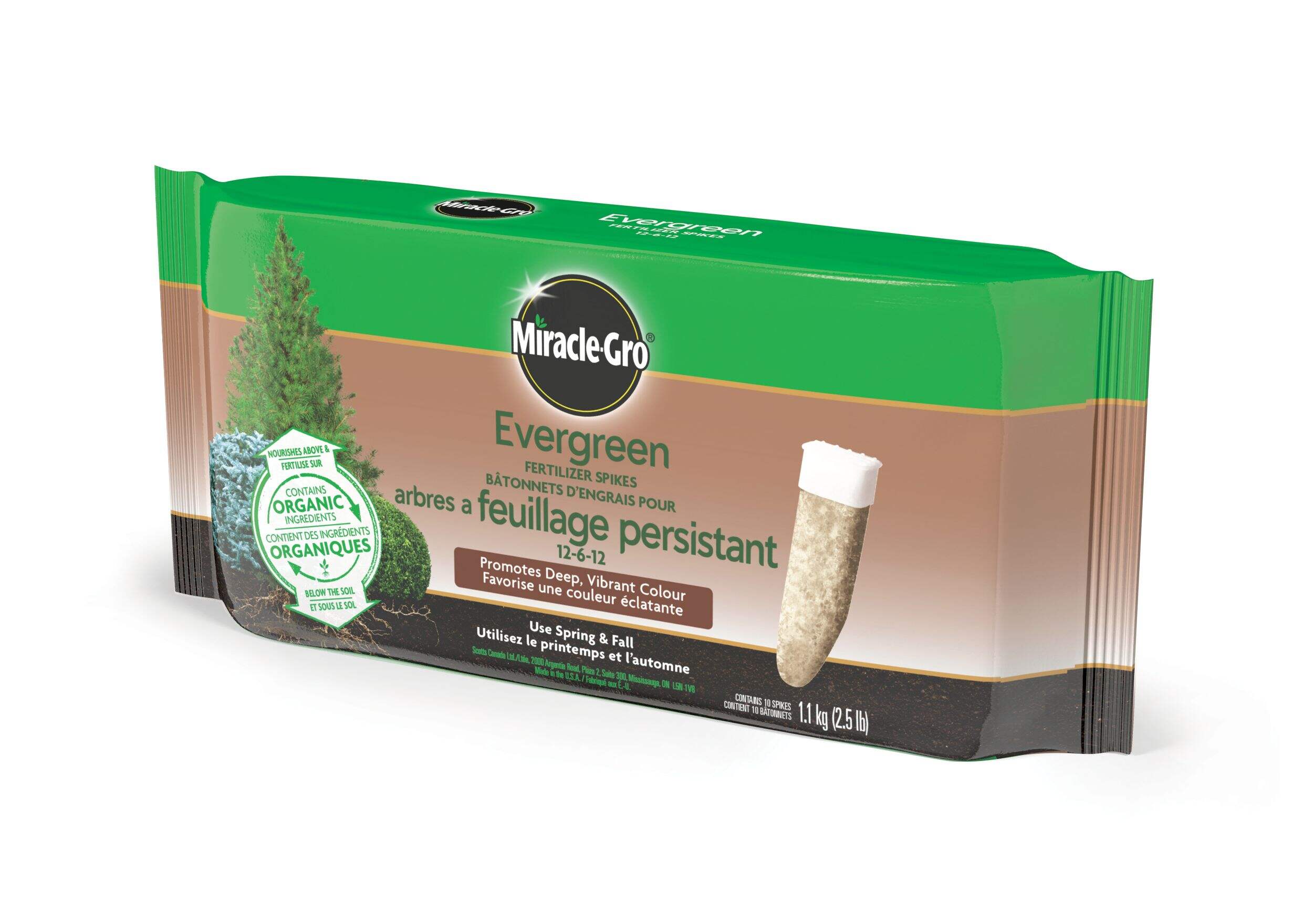 Miracle-Gro® Evergreen Fertilizer Spikes, 12-6-12, 1.13-kg, 10-pk Front_Angled_Left