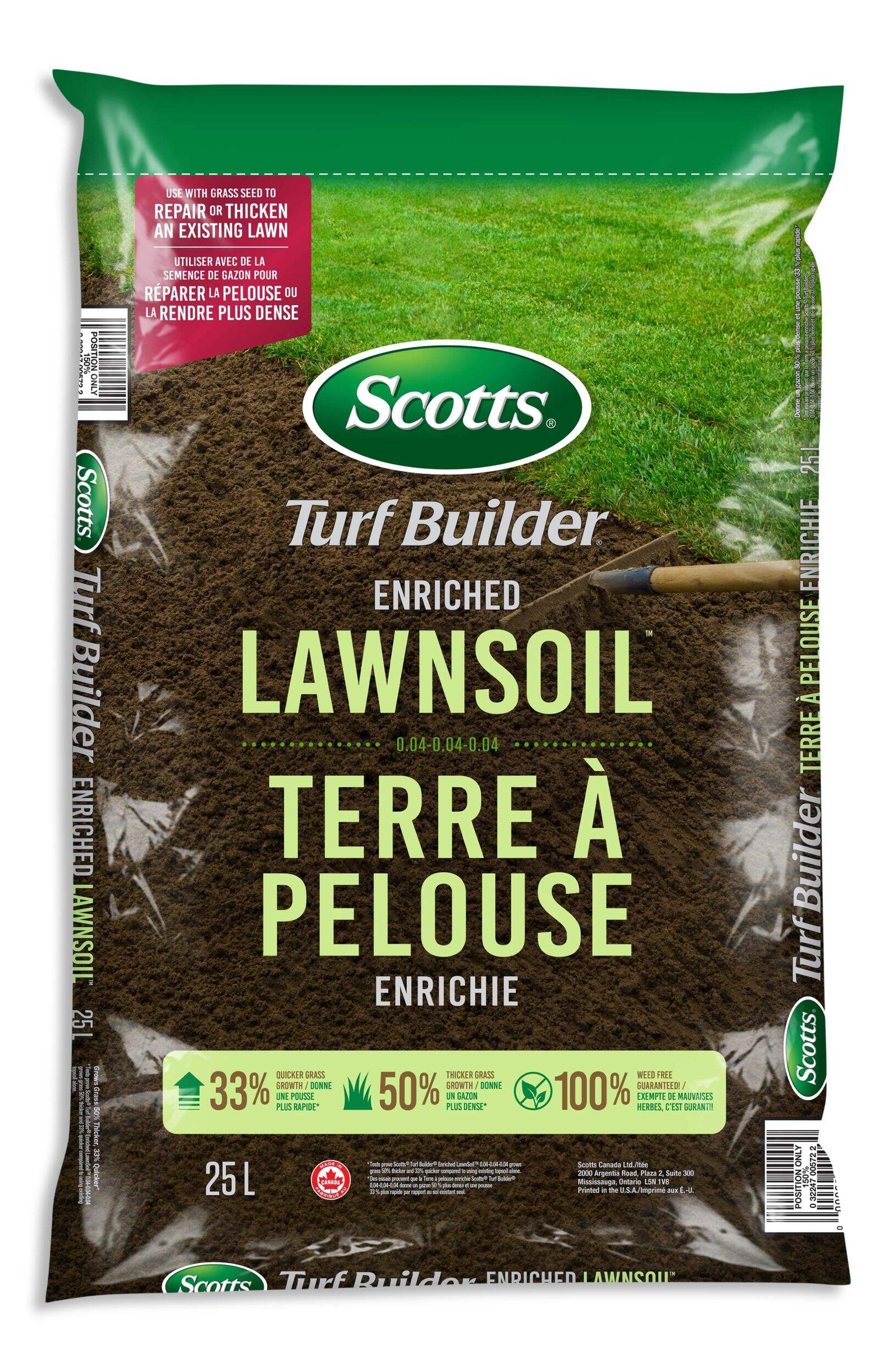 Terre à pelouse enrichie Scotts Turf Builder, 25 L Front_Flat