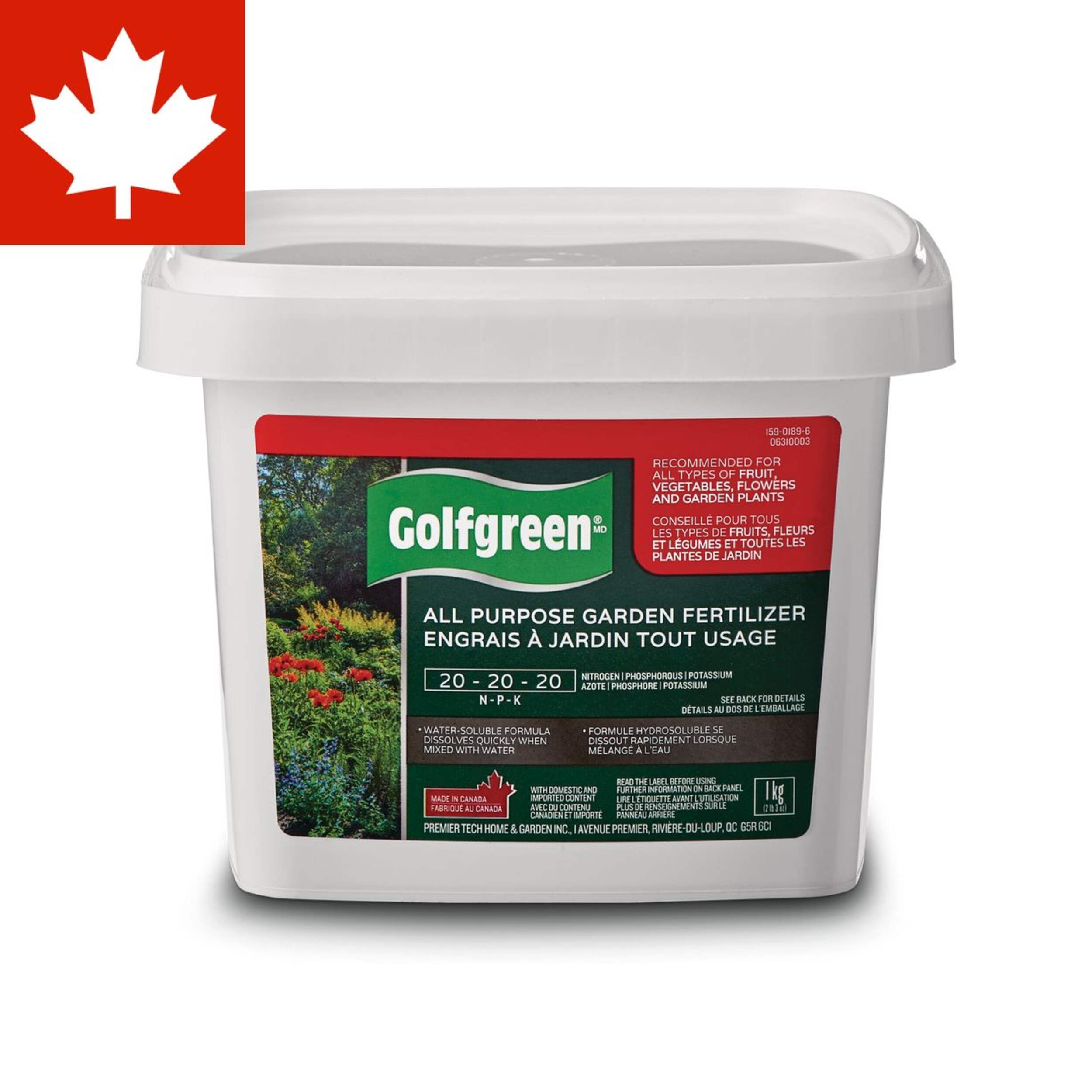 Golfgreen All Purpose Water Soluble Garden Fertilizer, 20-20-20, 1-kg Front_Elevated