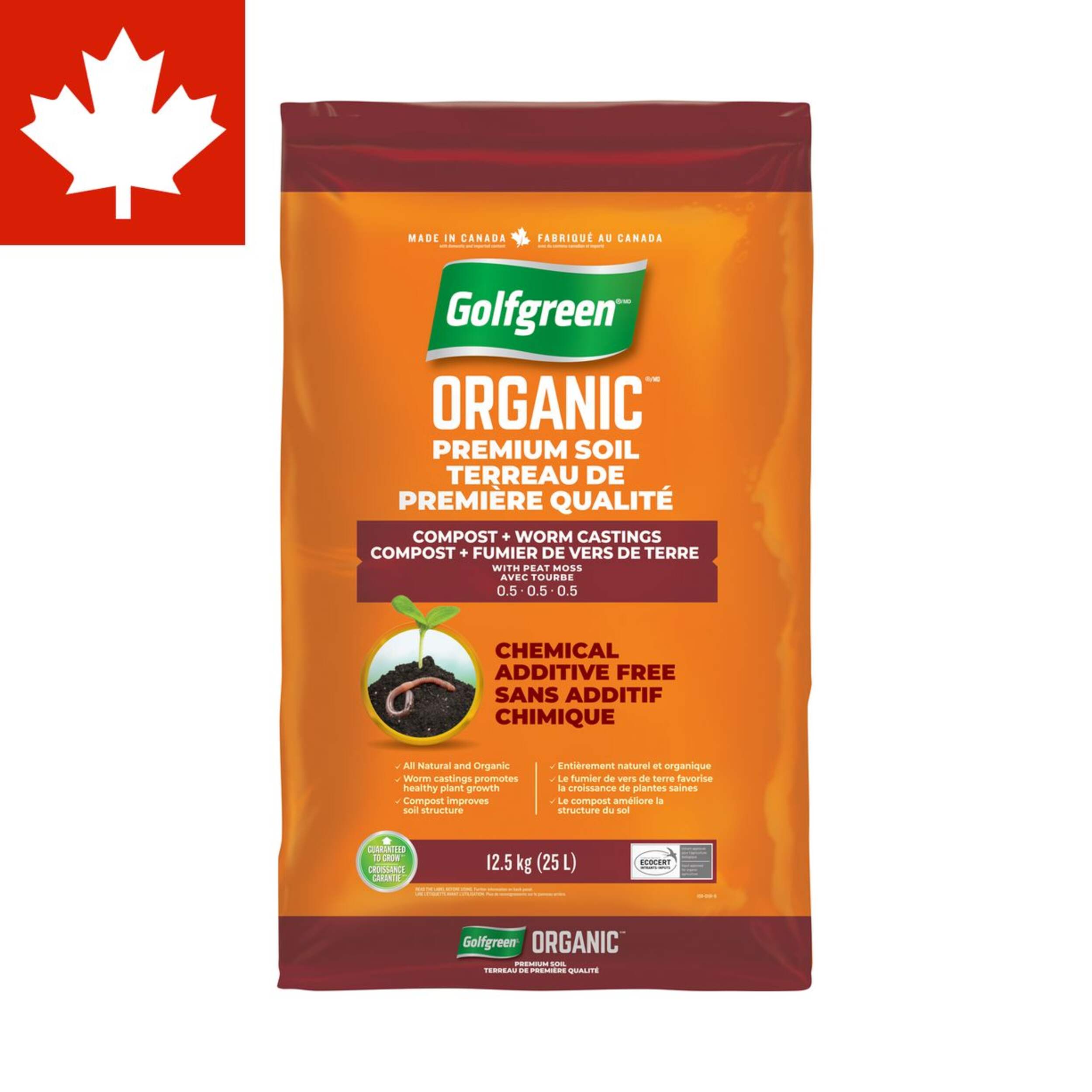 Golfgreen Organic Soil Enhancer, Compost + Worm Castings, 12.5-kg Front_Flat