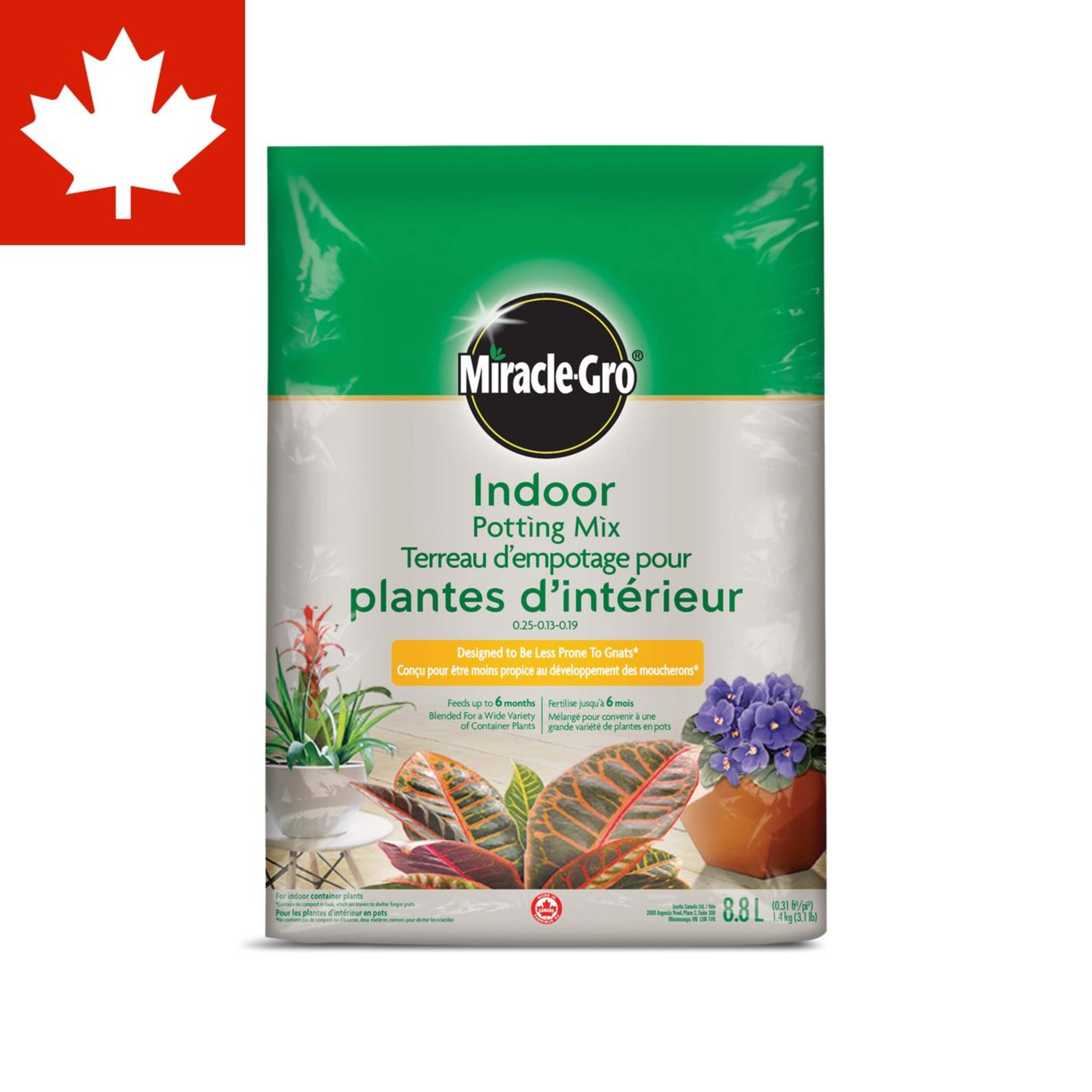 Miracle-Gro® Indoor Potting Soil Mix, 0.25-0.13-0.19, 8.8-L Front_Flat