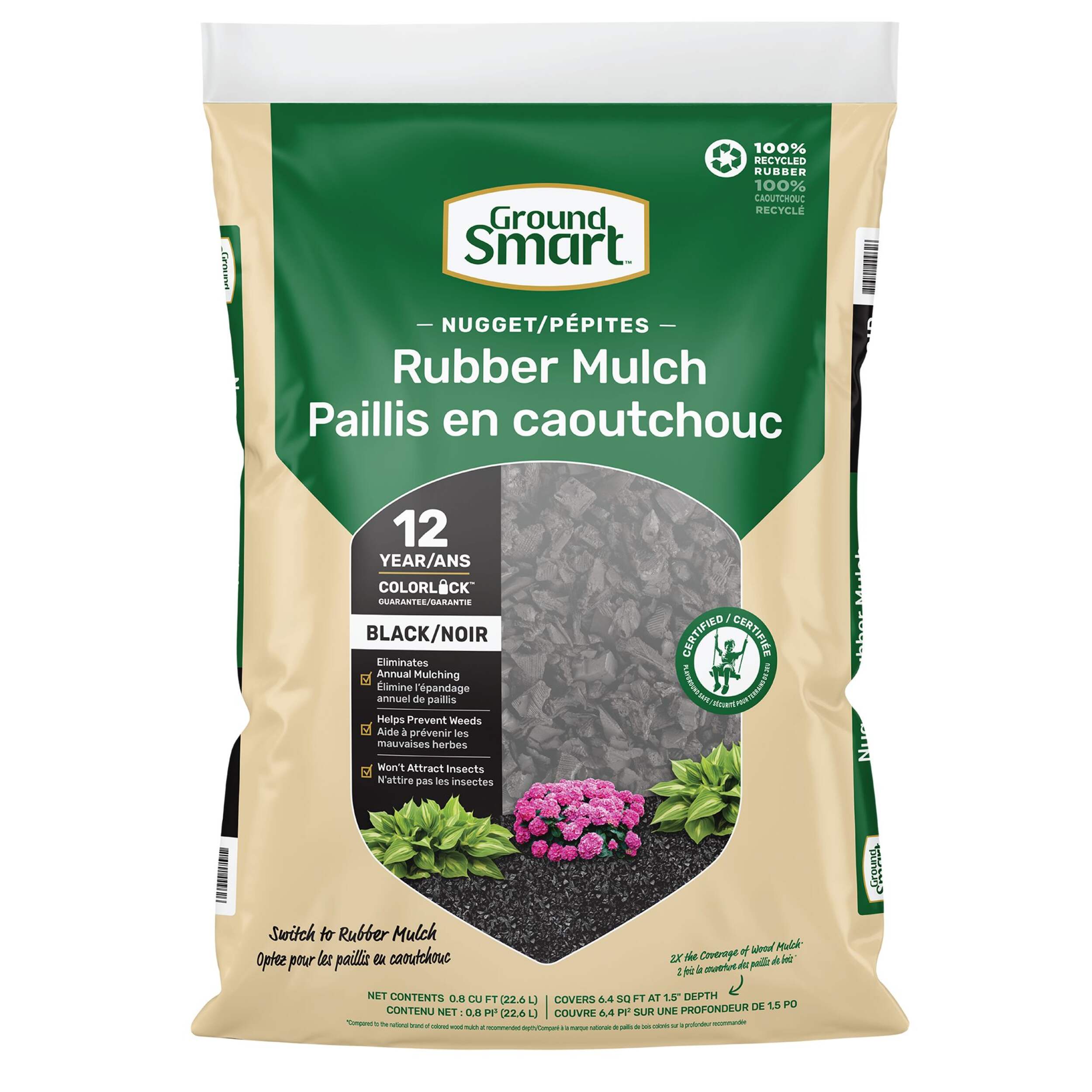 GroundSmart™ Rubber Mulch, Espresso Black, 22.6-L Front_Flat