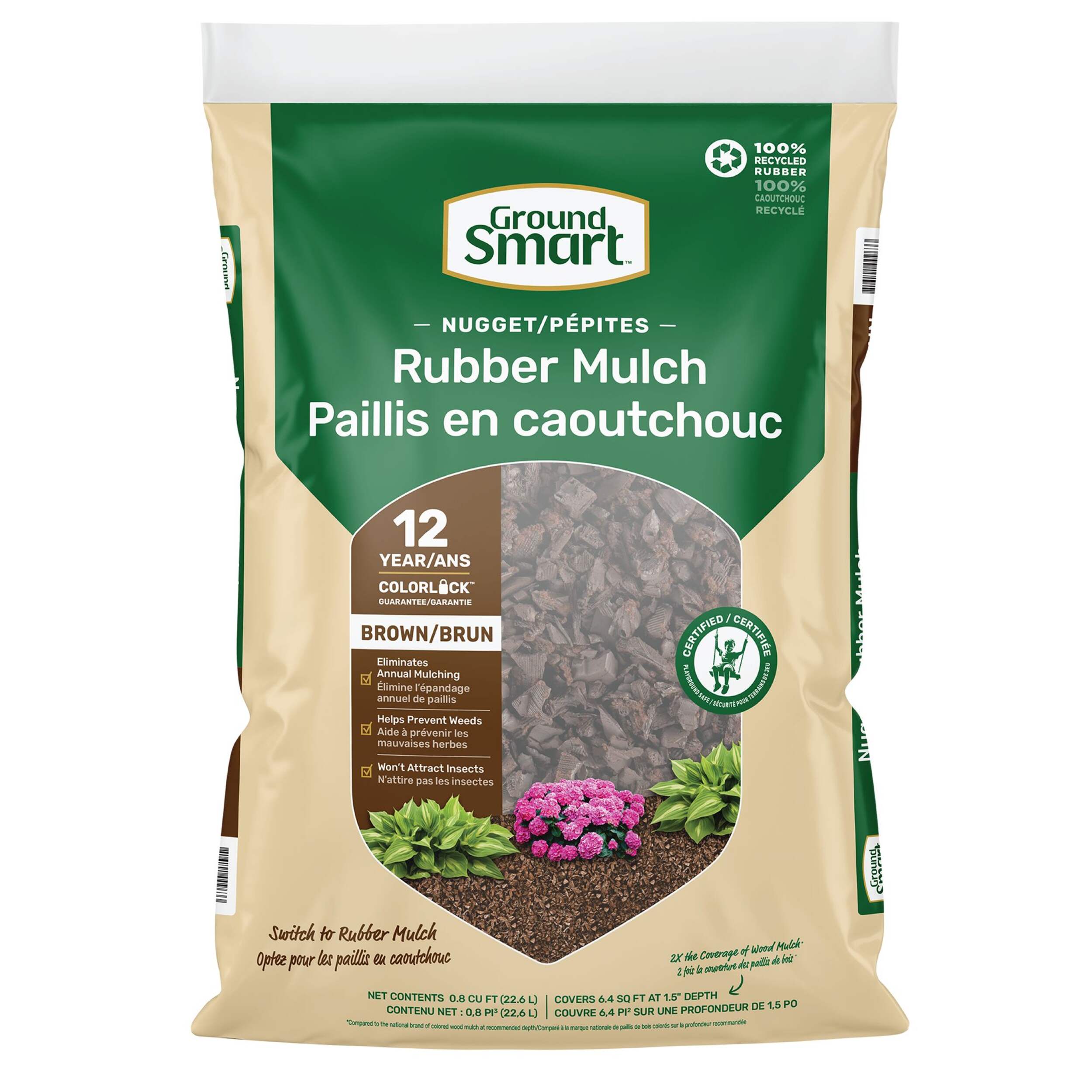 GroundSmart™ Mocha Brown Rubber Mulch, 22.6-L Front_Flat