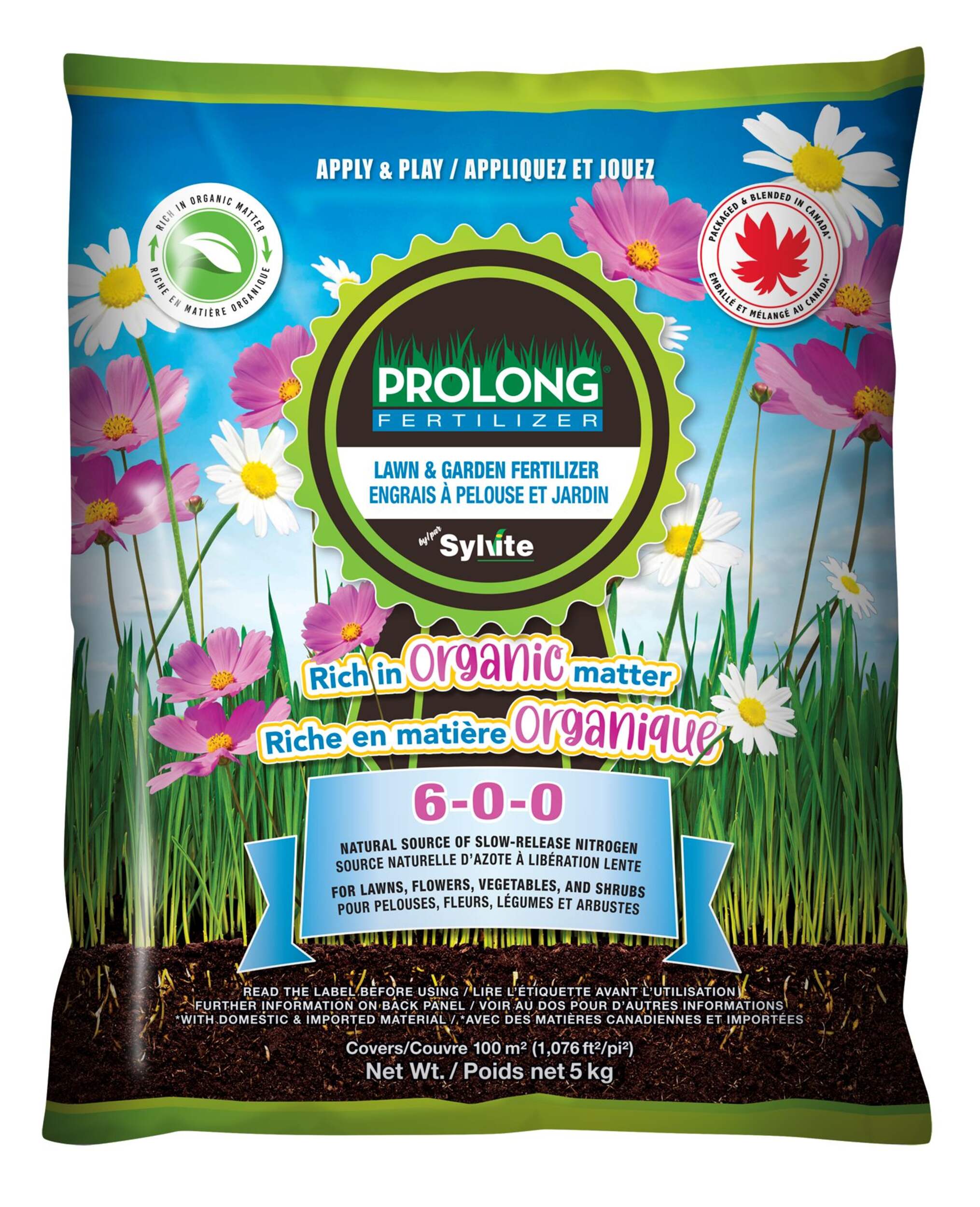 PROLONG Slow Release Nitrogen Lawn & Garden Organic Fertilizer, 6-0-0, 5kg Front_Flat