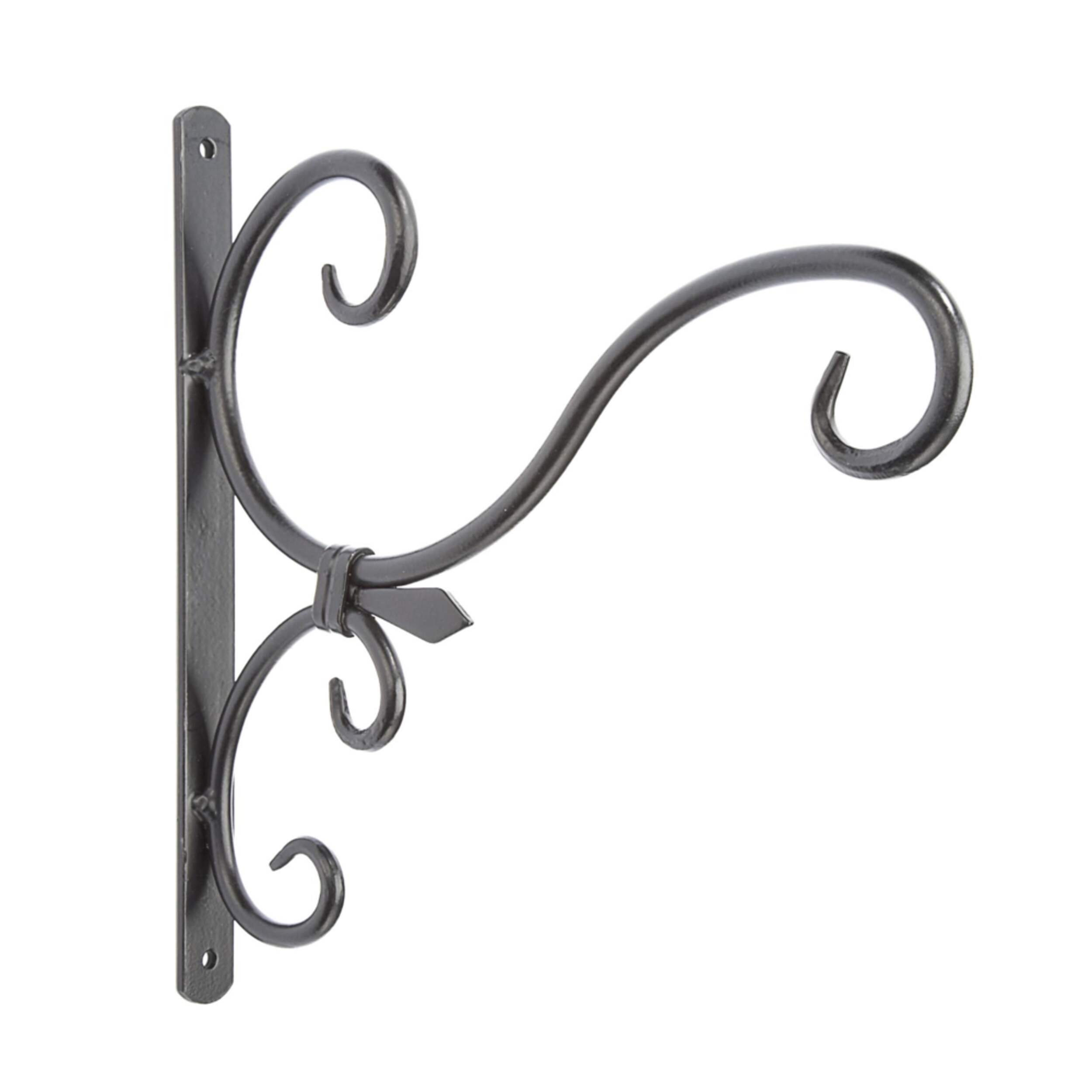 Wall steel plant scroll hook bracket for hanging basket planters black